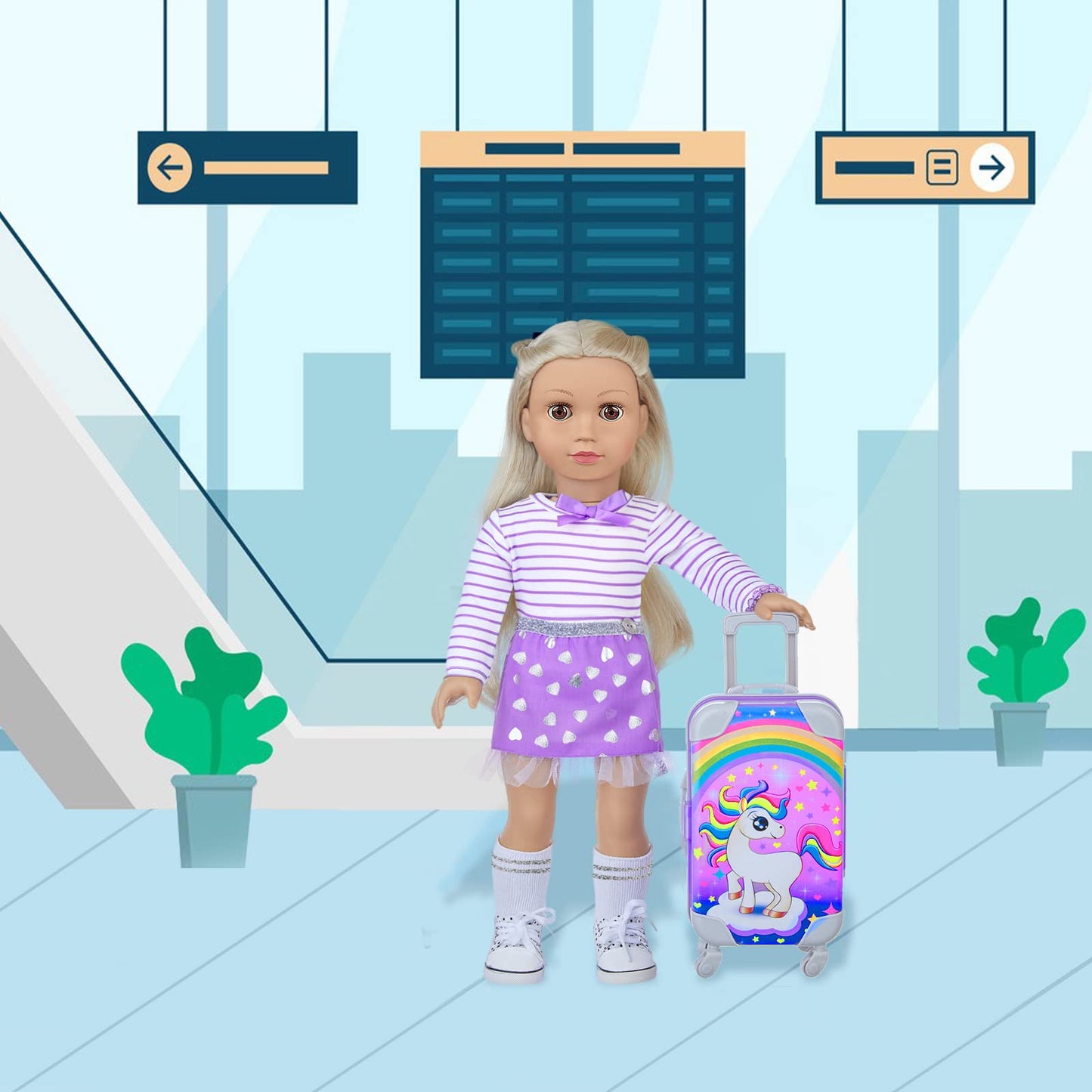 DONTNO 29 Pcs Doll Accessories for 18-Inch American Doll | Purple Travel Set