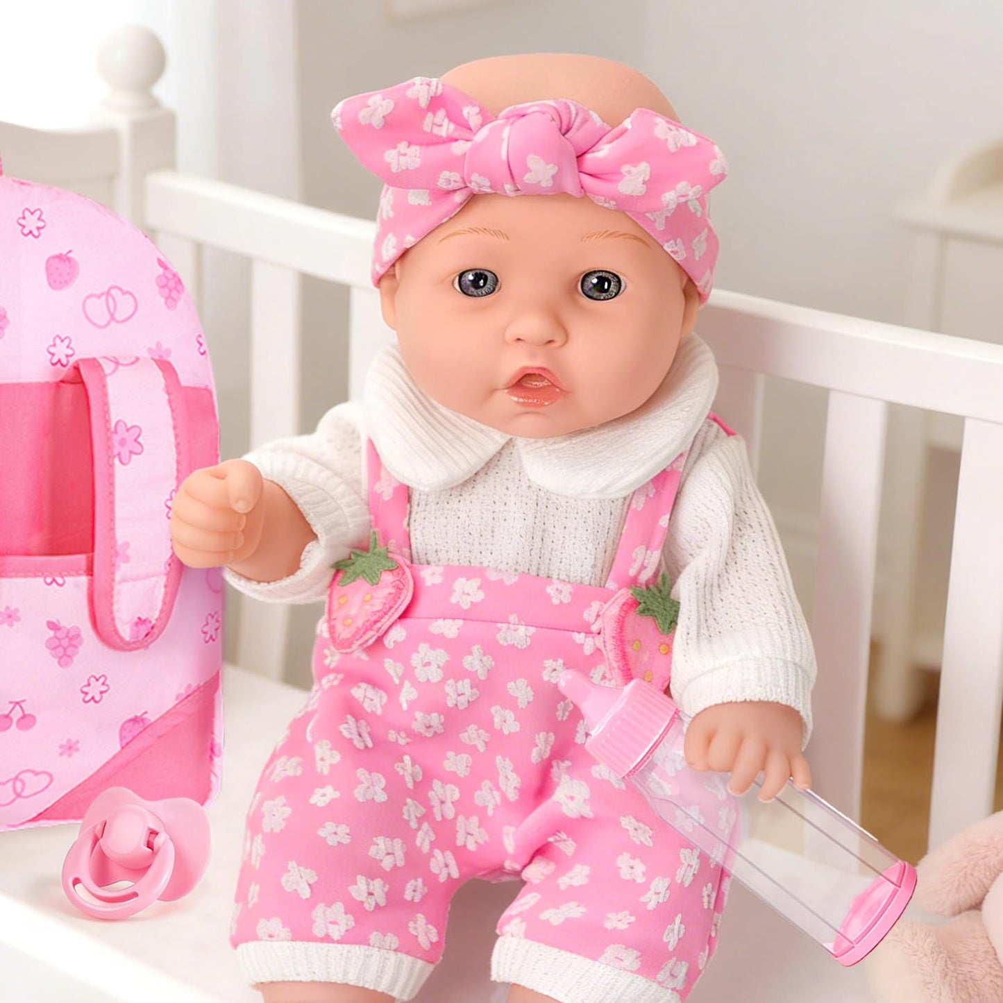 DONTNO 12-Inch Baby Doll with Backpack Carrier – Realistic Playset in Gift Box