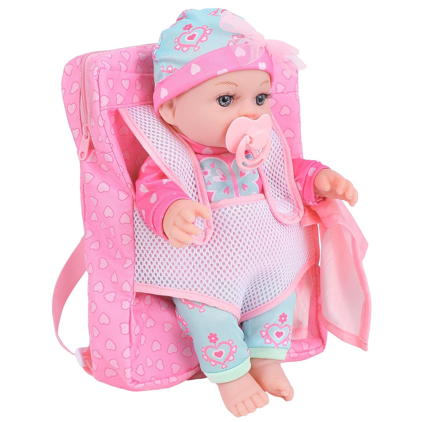 DONTNO 12-Inch Baby Doll with Clothes & Backpack Carrier – Reborn Pretend Play Set