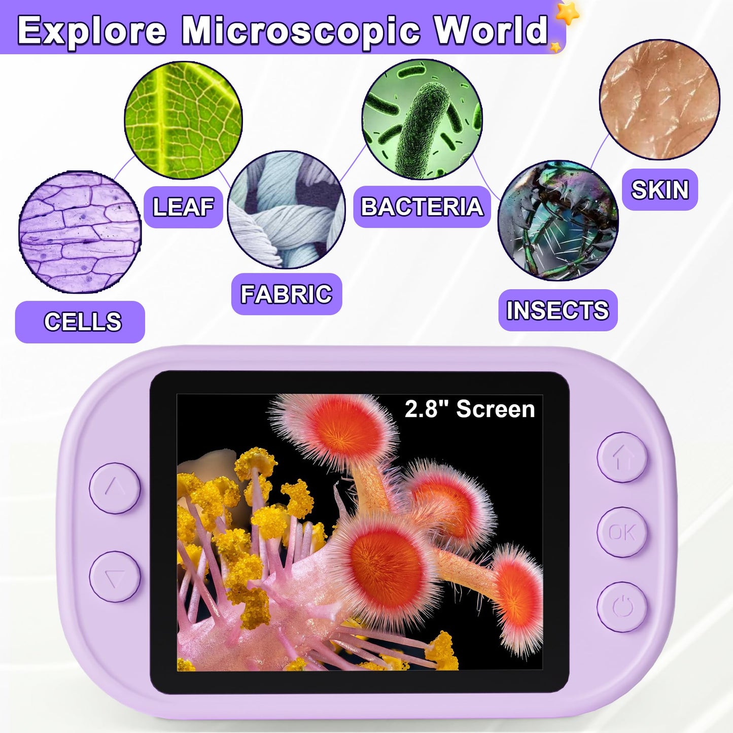 Doobuli Kids Microscope - 3-in-1 Handheld Digital Microscope, Camera & Telescope (Purple)