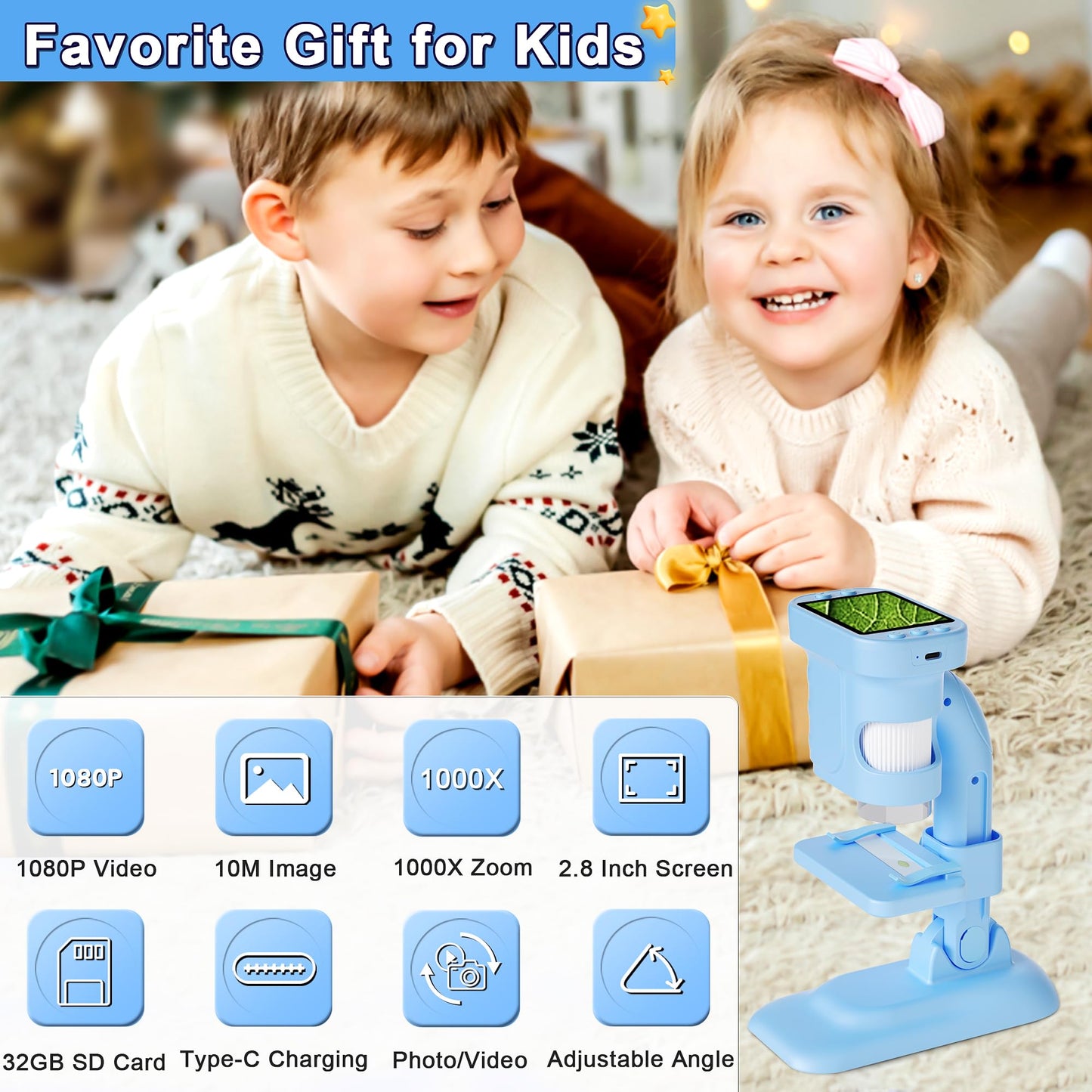 Doobuli Kids Microscope – 3-in-1 Handheld Digital Microscope, Camera & Telescope (300x)