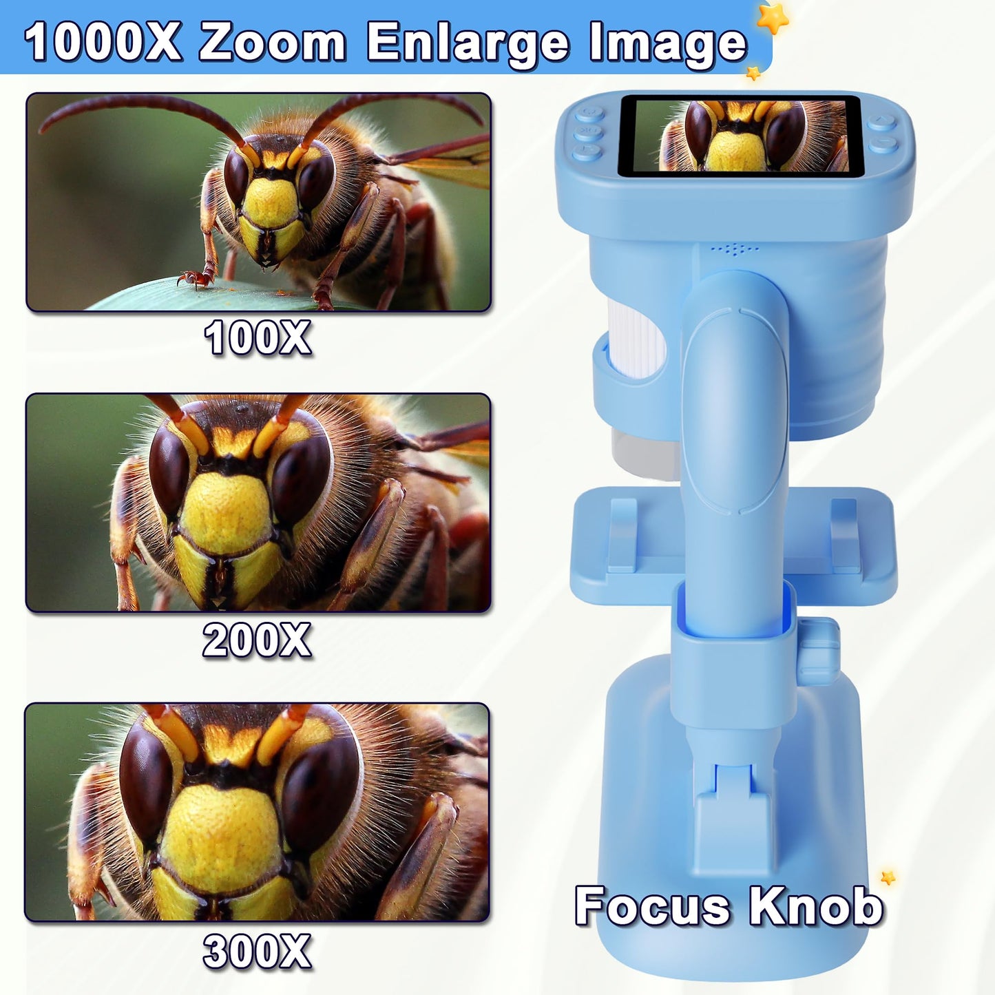 Doobuli Kids Microscope – 3-in-1 Handheld Digital Microscope, Camera & Telescope (300x)
