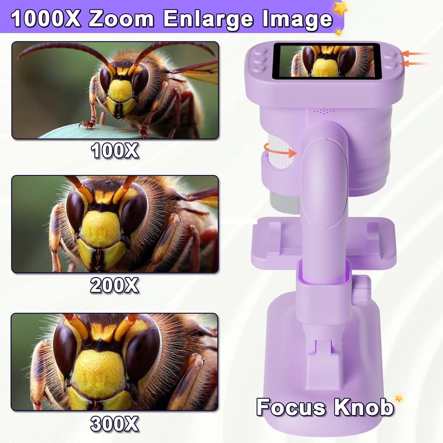 Doobuli Kids Microscope - 3-in-1 Handheld Digital Microscope, Camera & Telescope (Purple)
