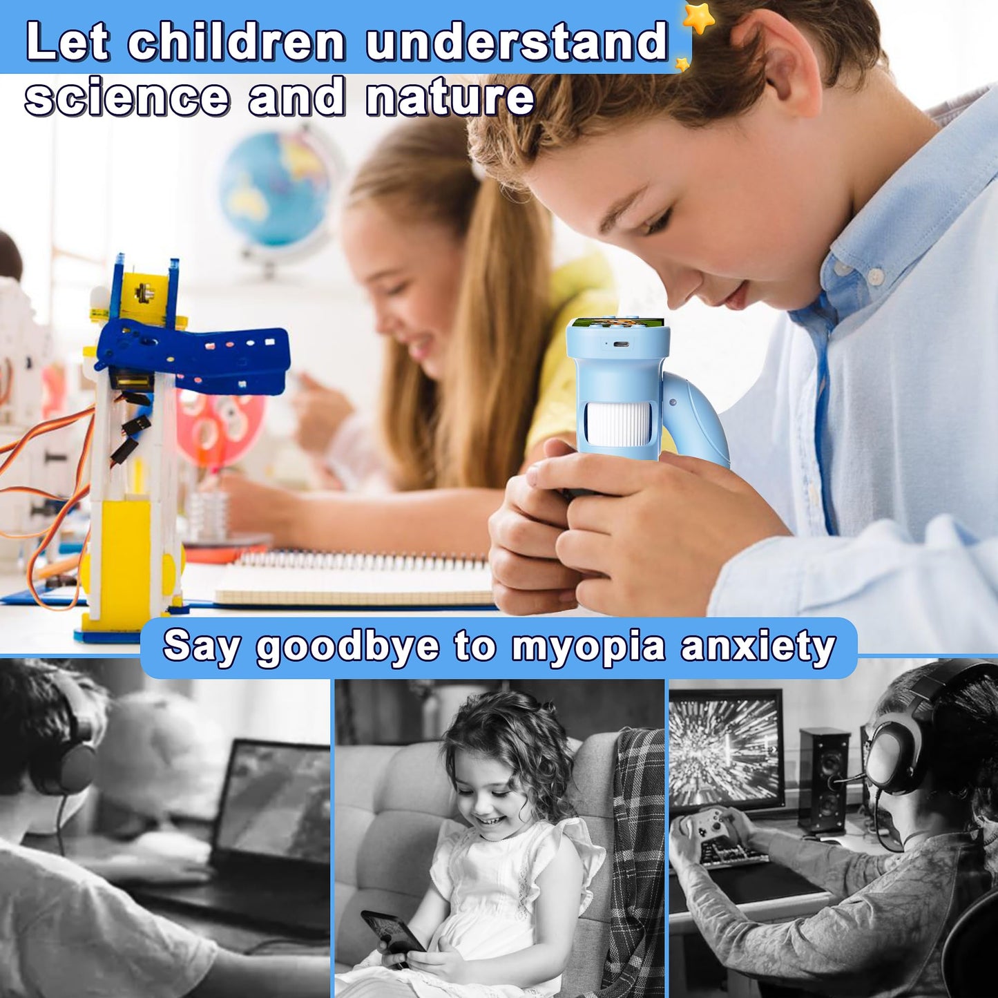 Doobuli Kids Microscope – 3-in-1 Handheld Digital Microscope, Camera & Telescope (300x)