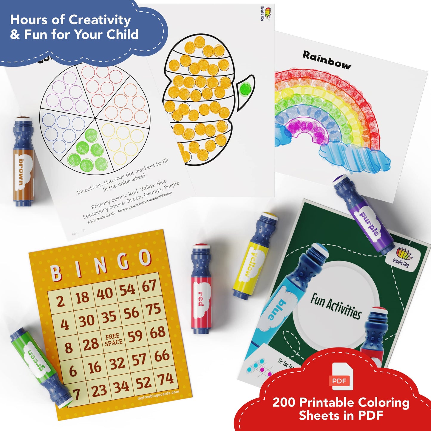 DOODLE HOG Washable Dot Markers – 8-Color Mess-Free Kids’ Art Set