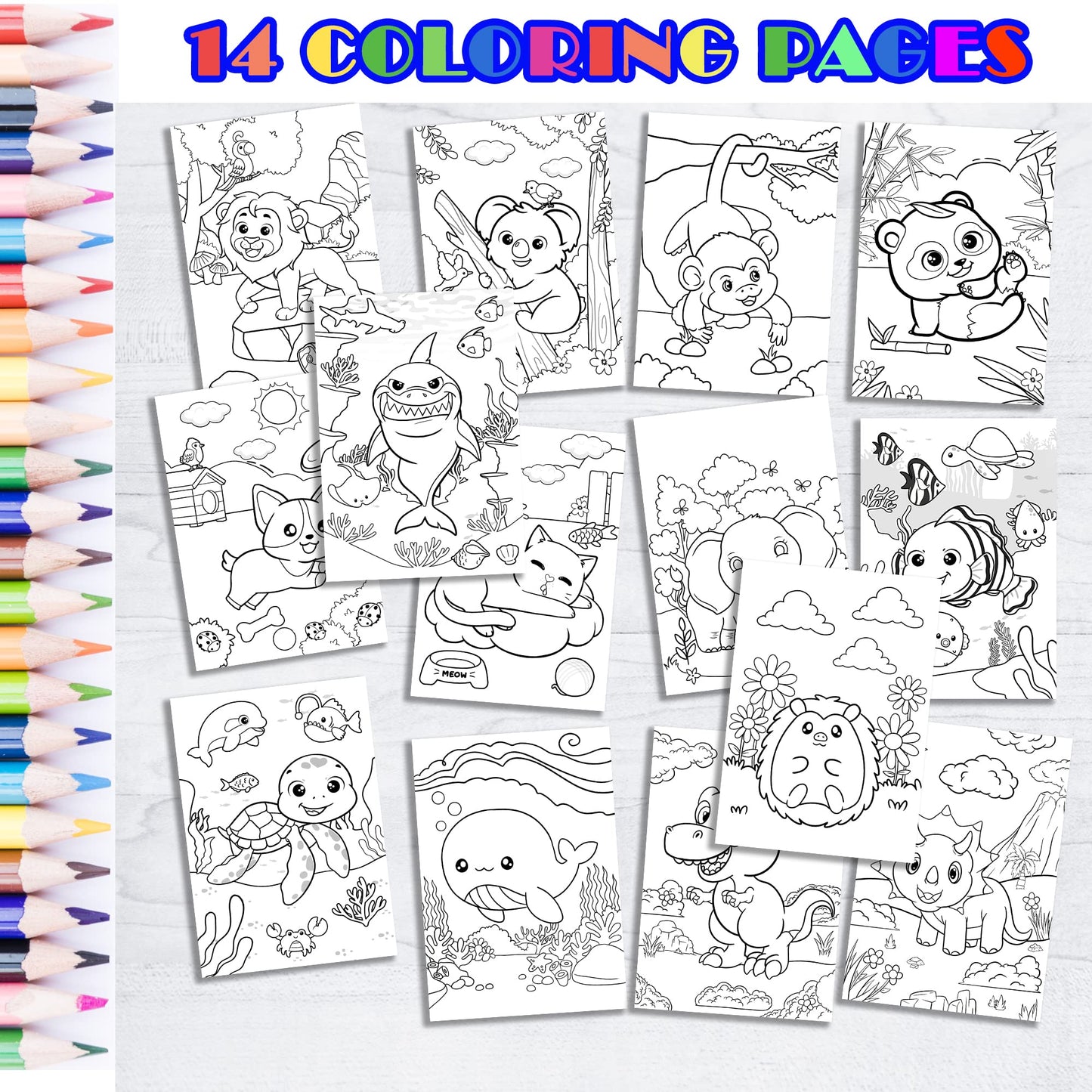 DOODOU 450PCS Sticker Coloring Book for Kids 2-8 | 14 Coloring Pages & 14 Scenes for Travel