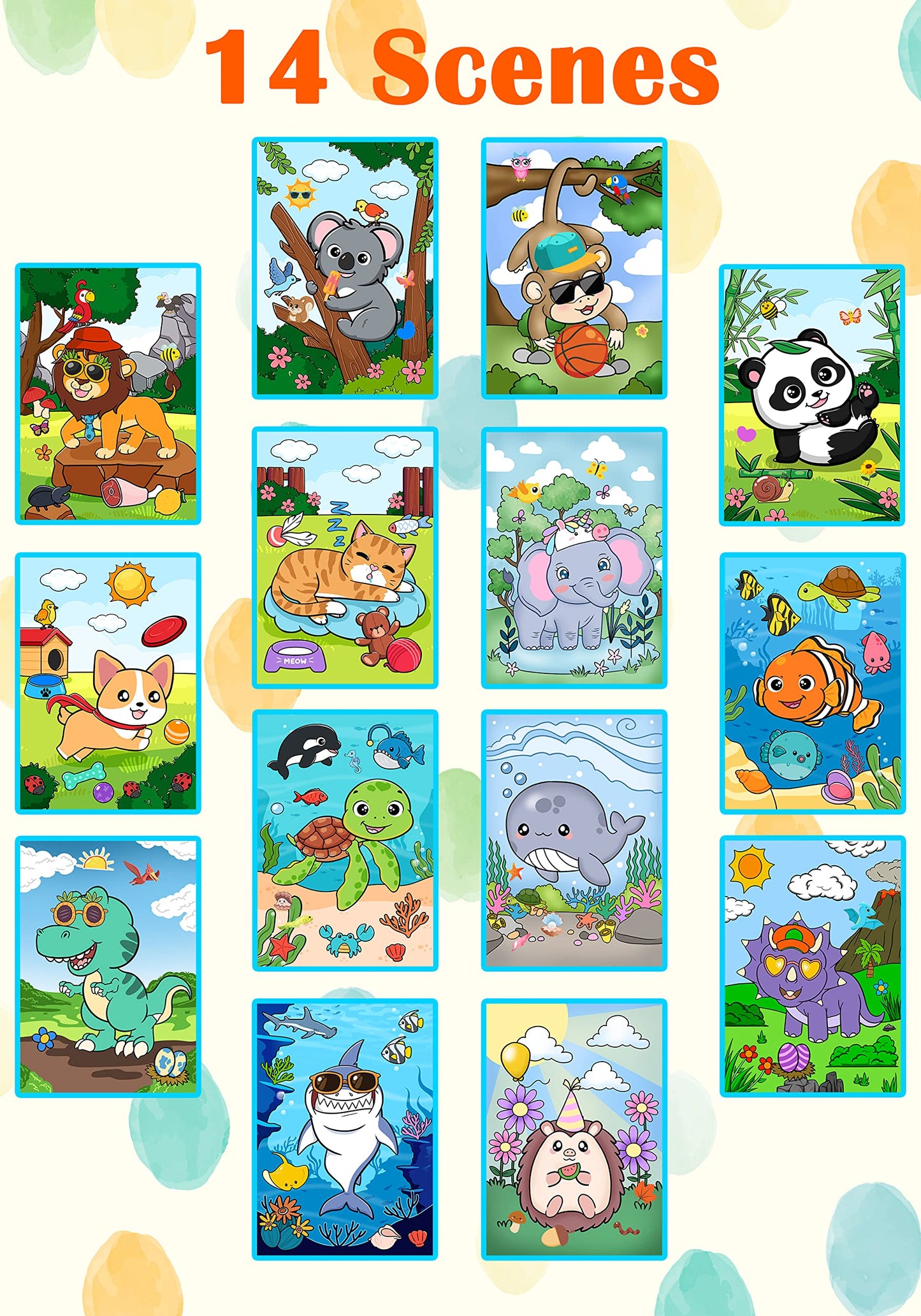 DOODOU 450PCS Sticker Coloring Book for Kids 2-8 | 14 Coloring Pages & 14 Scenes for Travel