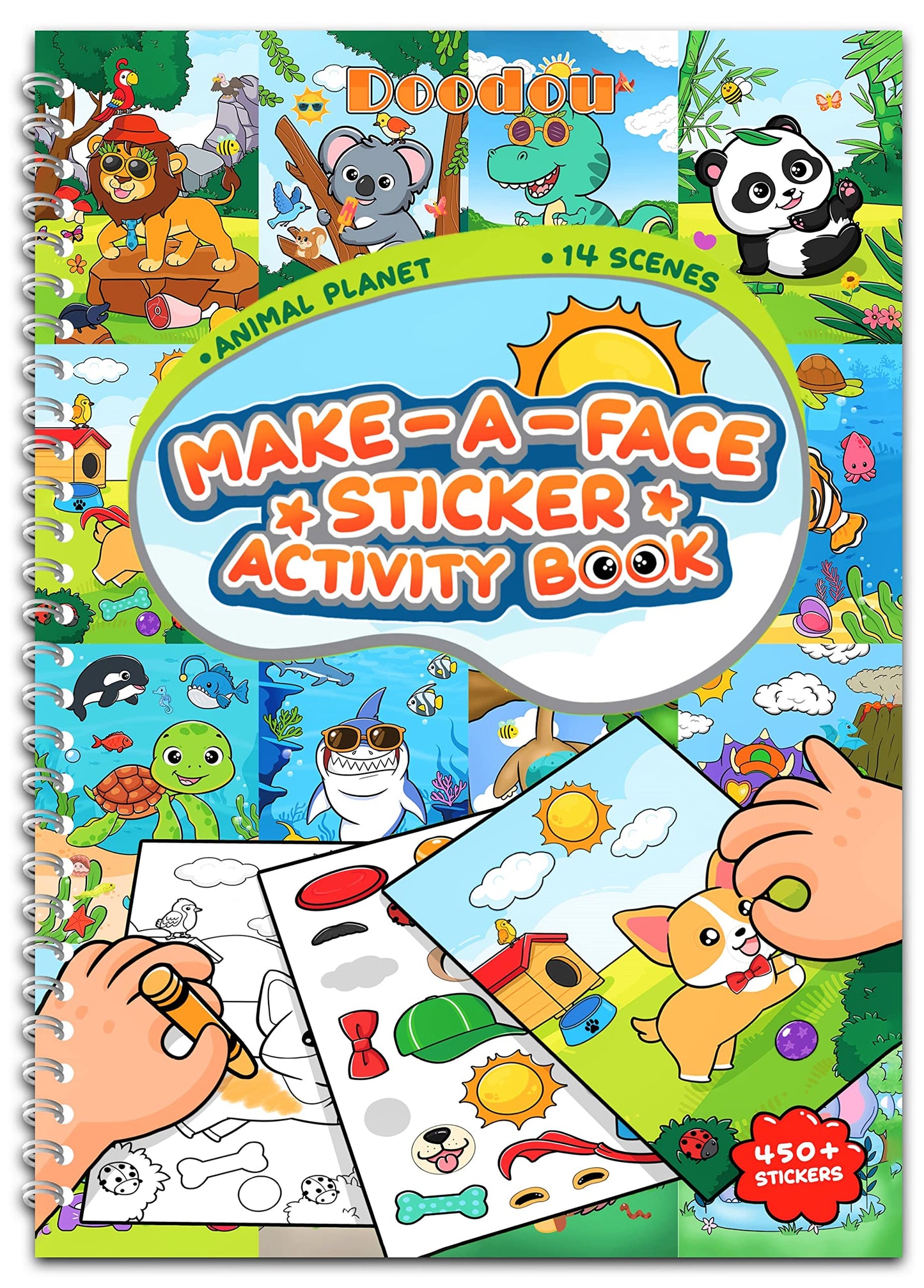 DOODOU 450PCS Sticker Coloring Book for Kids 2-8 | 14 Coloring Pages & 14 Scenes for Travel