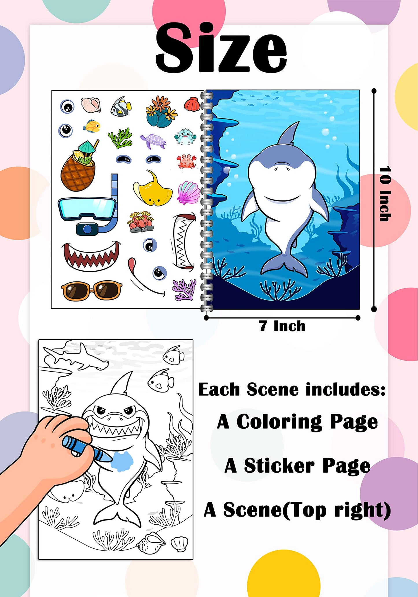 DOODOU 450PCS Sticker Coloring Book for Kids 2-8 | 14 Coloring Pages & 14 Scenes for Travel