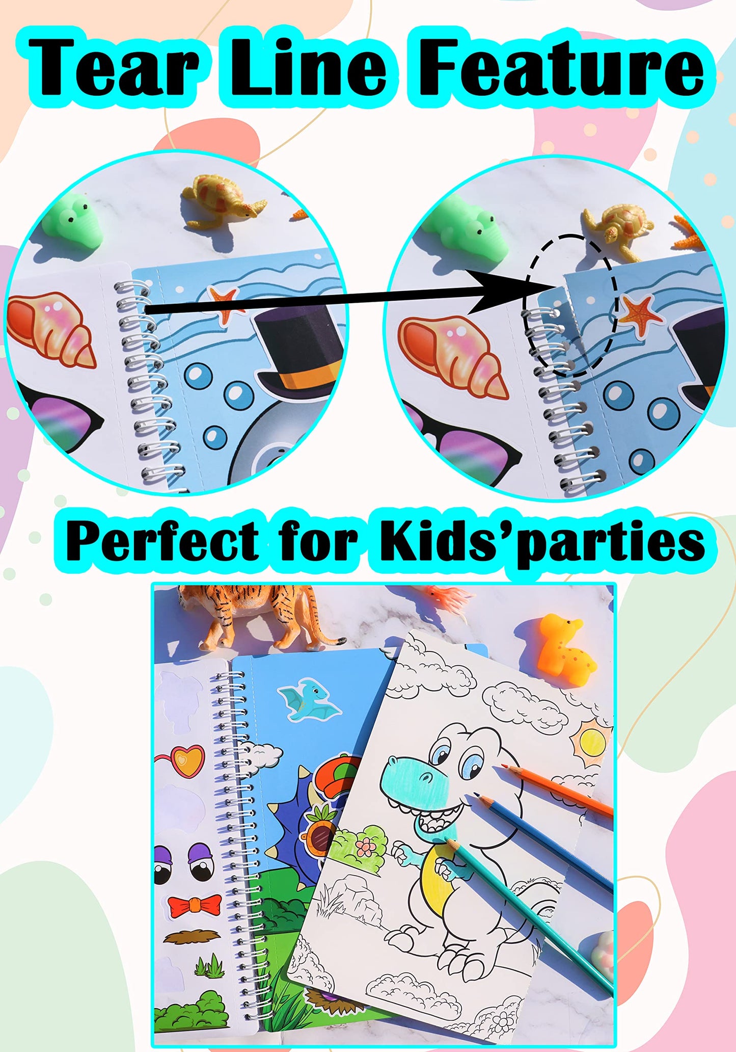 DOODOU 450PCS Sticker Coloring Book for Kids 2-8 | 14 Coloring Pages & 14 Scenes for Travel