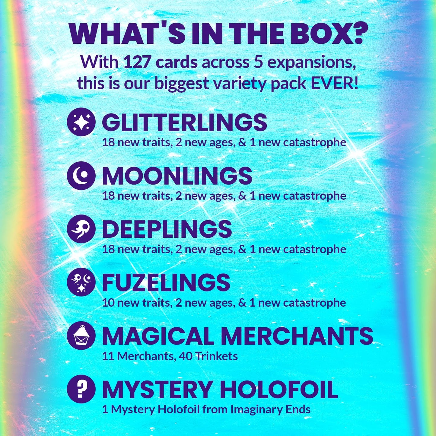 Doomlings Imaginary Ends Variety Expansion – 127 Cards, 5 Varieties (Magical Merchants, Glitterlings, Moonlings, Deeplings, Fuzelings) | Ages 8+, 2–6 Players