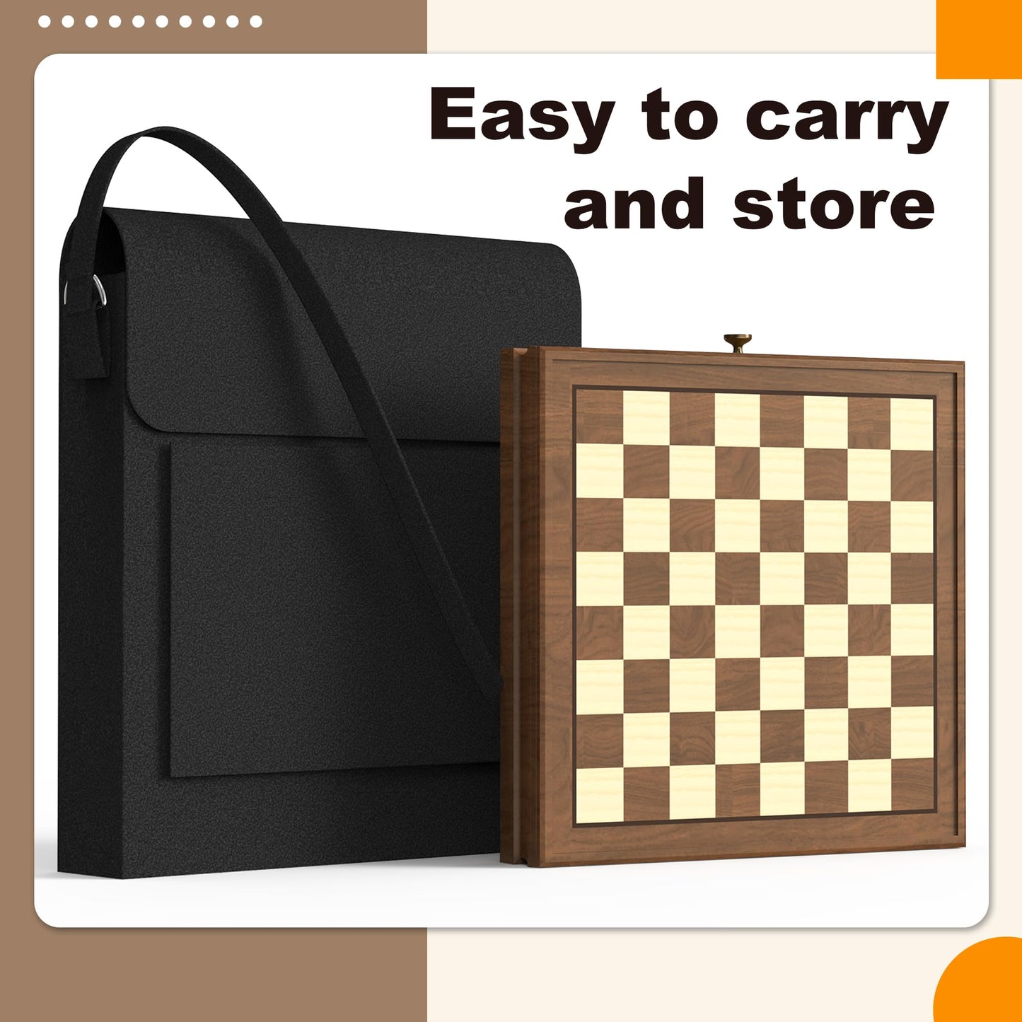 Doowroodni Premium Walnut 13x13 Magnetic Chess Set with Drawer, 2 Bonus Queens, Staunton Pieces