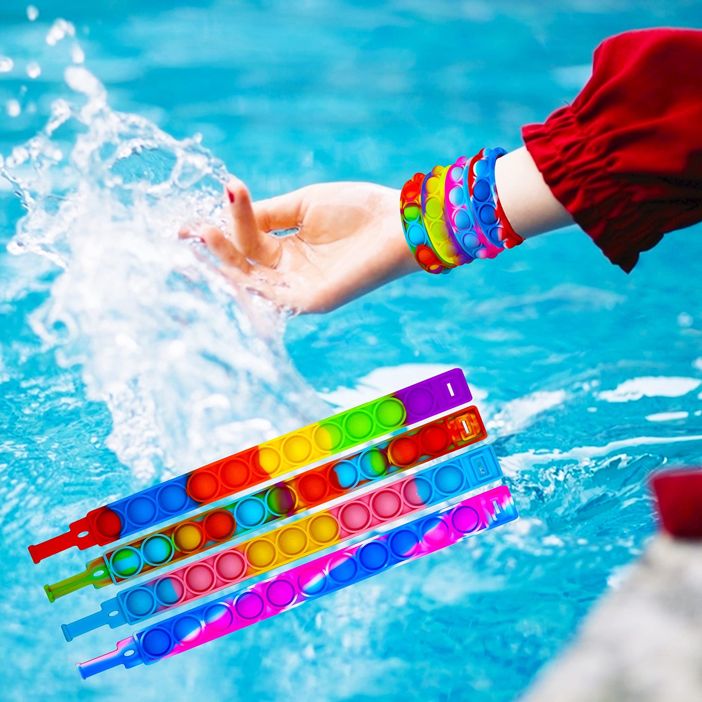 DOPWQAA 100PCS Pop Fidget Bracelets Bulk Pack – Adjustable Multicolor Wristbands
