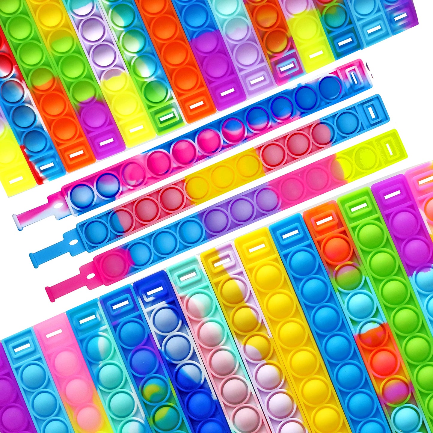 DOPWQAA 100PCS Pop Fidget Bracelets Bulk Pack – Adjustable Multicolor Wristbands