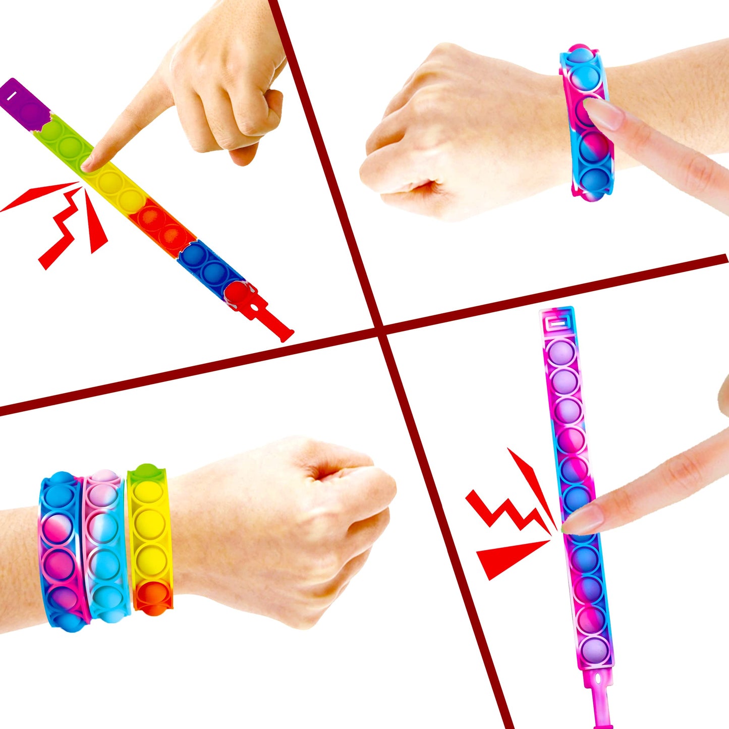 DOPWQAA 100PCS Pop Fidget Bracelets Bulk Pack – Adjustable Multicolor Wristbands