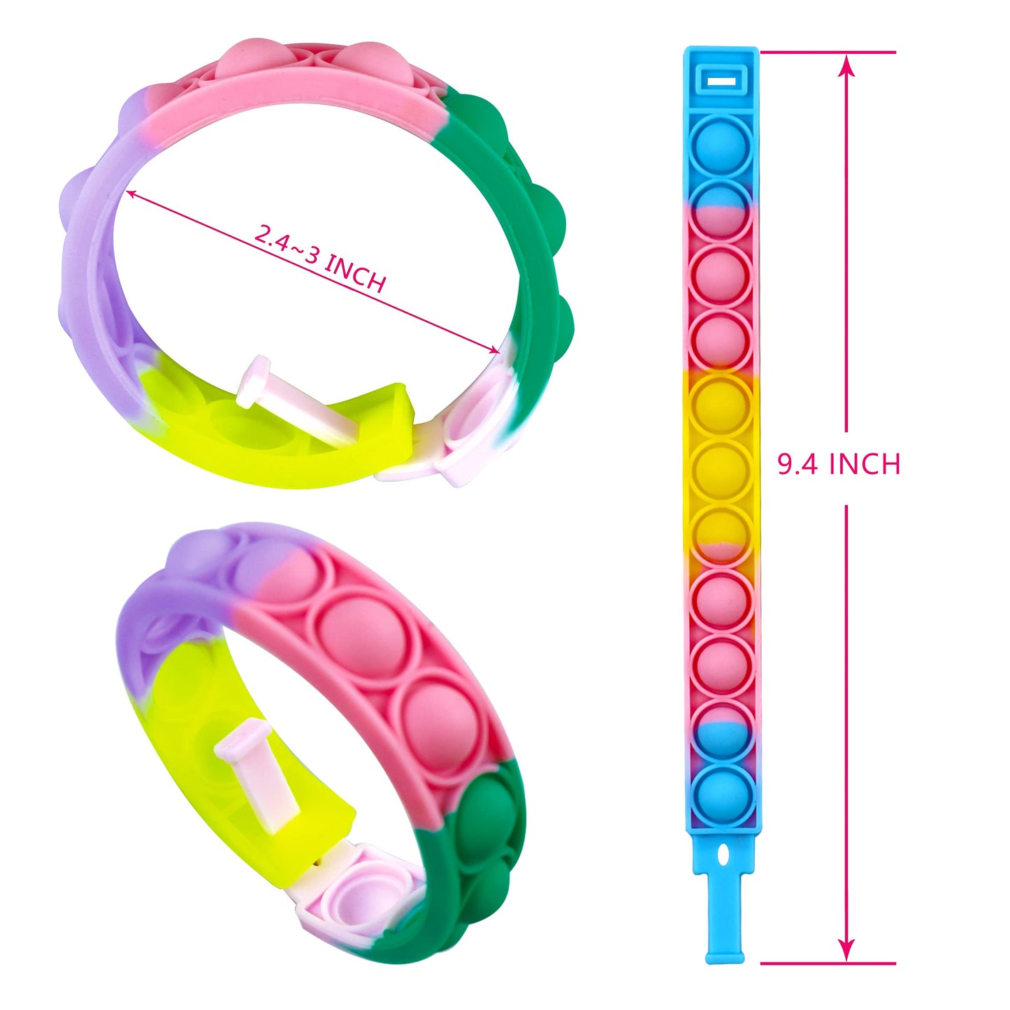 DOPWQAA 100PCS Pop Fidget Bracelets Bulk Pack – Adjustable Multicolor Wristbands