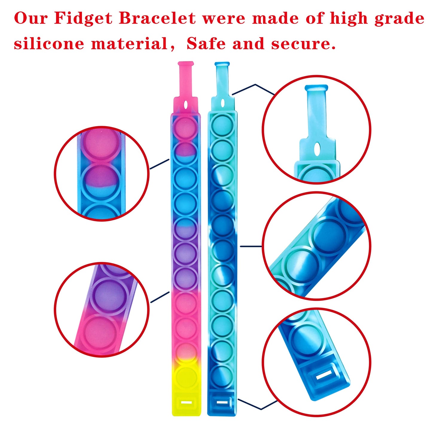 DOPWQAA 100PCS Pop Fidget Bracelets Bulk Pack – Adjustable Multicolor Wristbands