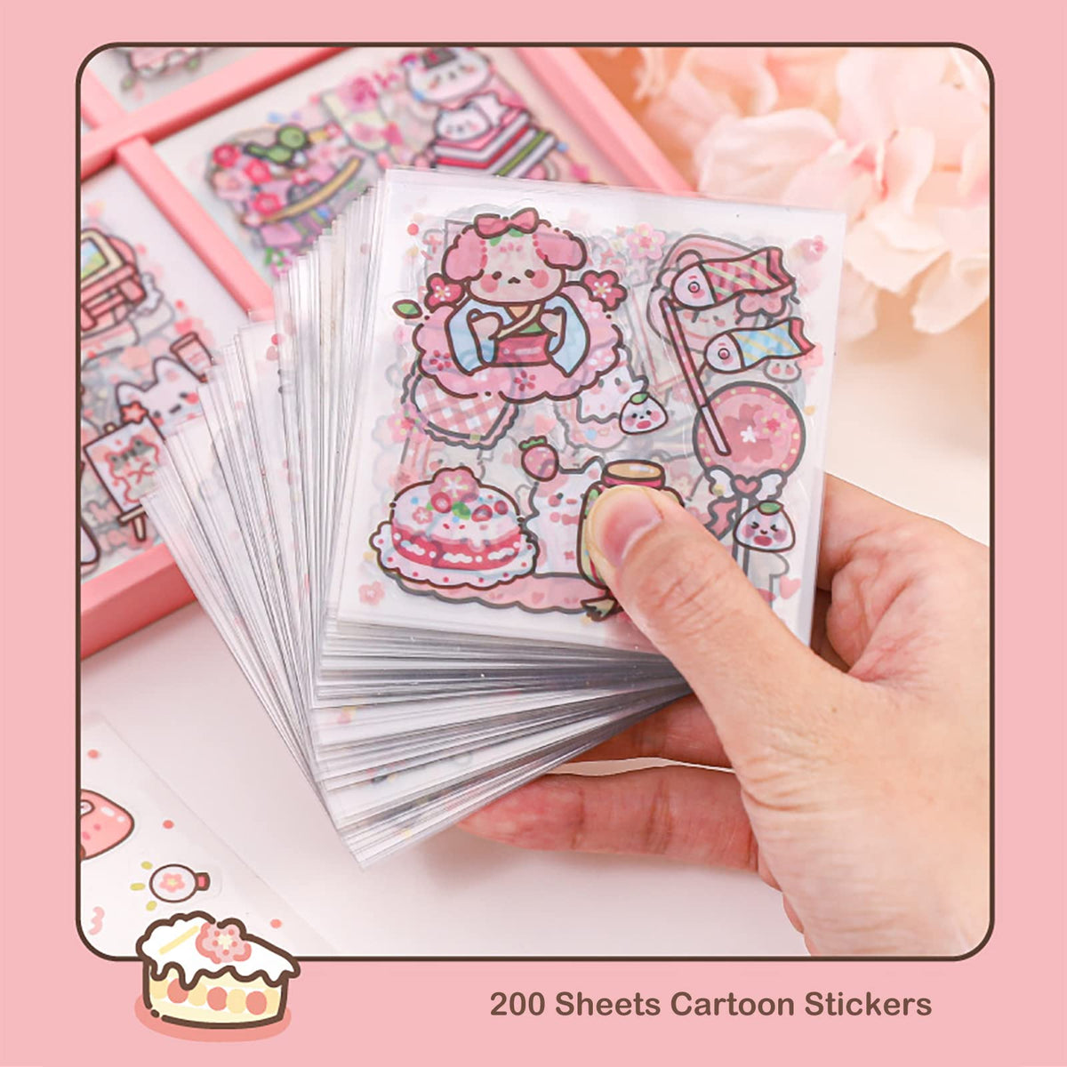 Doraking Kawaii Animal Stickers – 200-Sheet Journaling & Scrapbooking Set for Laptop & Water Bottle