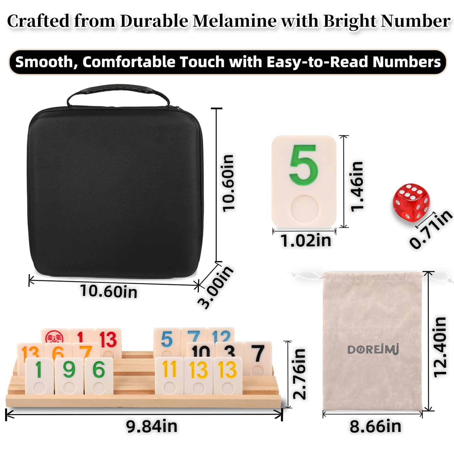 Doreimi Deluxe Rummy Cube Game Set – 6-8 Players, 240 Melamine Tiles, 8 Wooden Racks