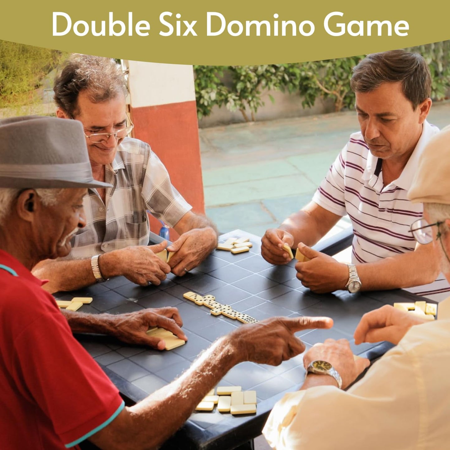 Doreimi Double 6 Dominoes Set for Adults – 28 Tiles, 4 Wooden Racks, Travel-Friendly