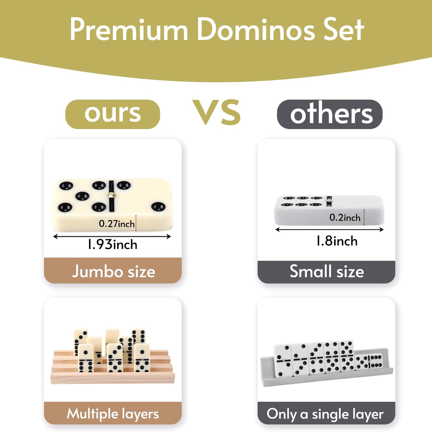 Doreimi Double 6 Dominoes Set for Adults – 28 Tiles, 4 Wooden Racks, Travel-Friendly