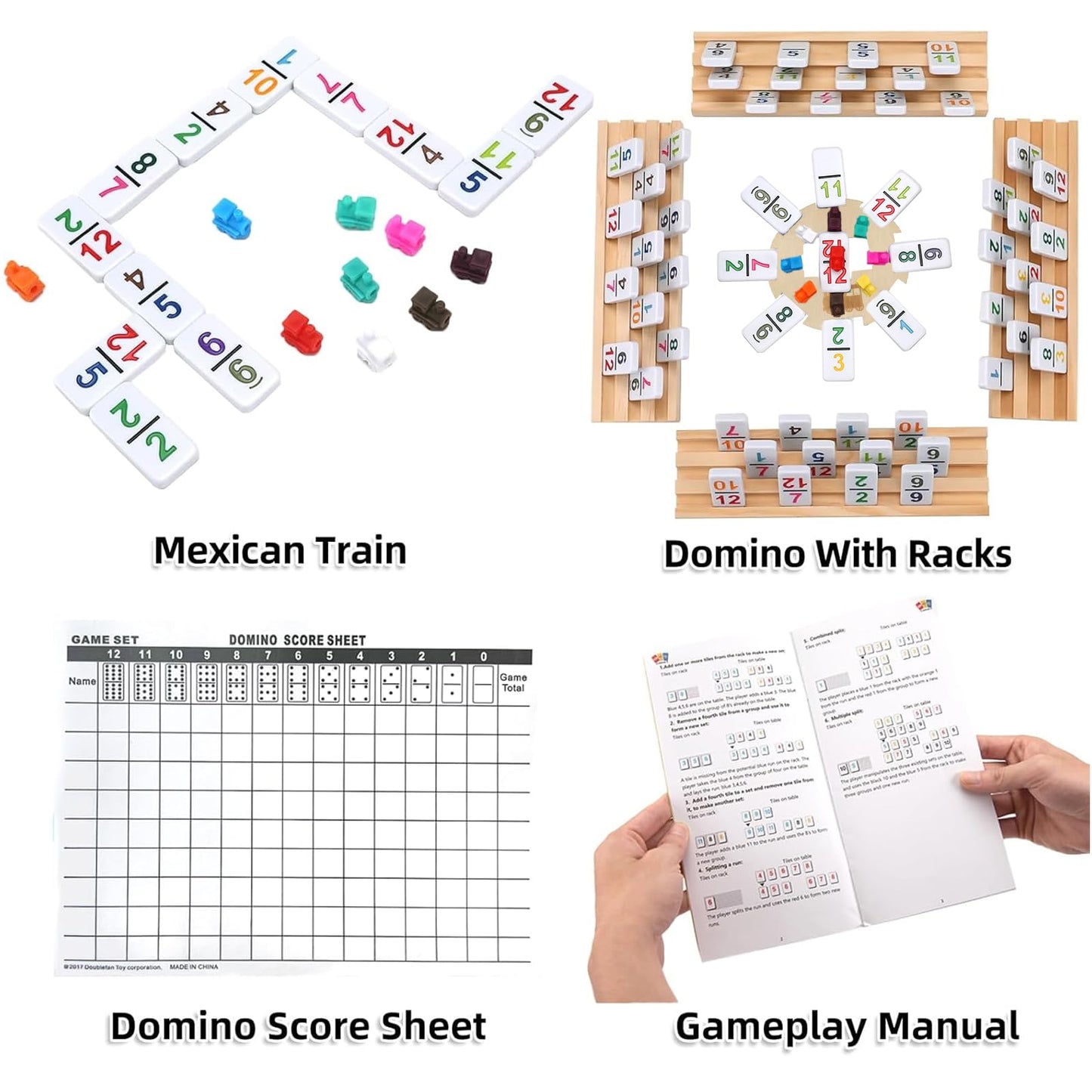 Doreimi Mexican Train Dominoes Set: 91 Tiles, 8 Holders, Travel Ready