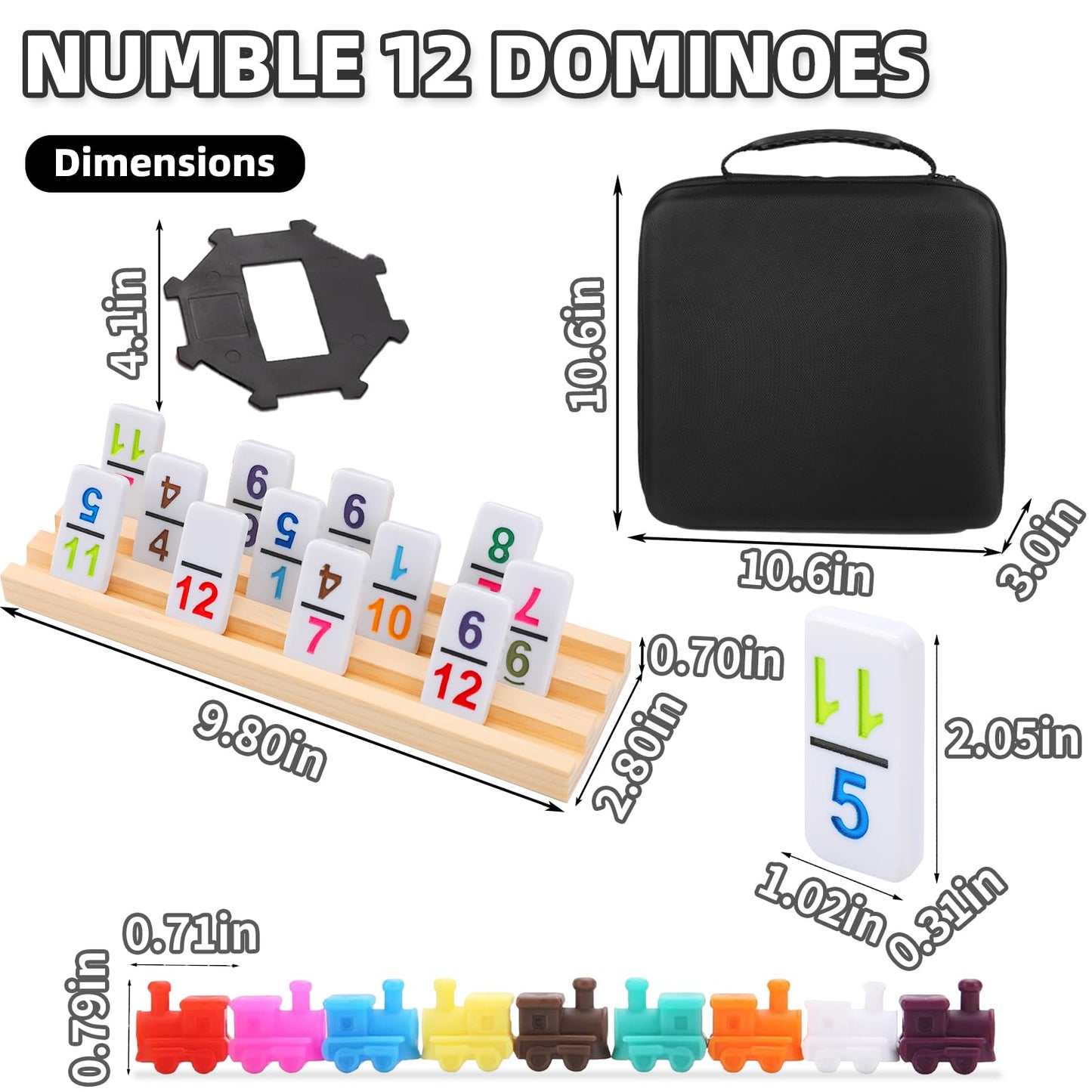 Doreimi Mexican Train Dominoes Set – 91 Tiles, 8 Wooden Holders, Double-12 Travel Domino Game, Portable Case