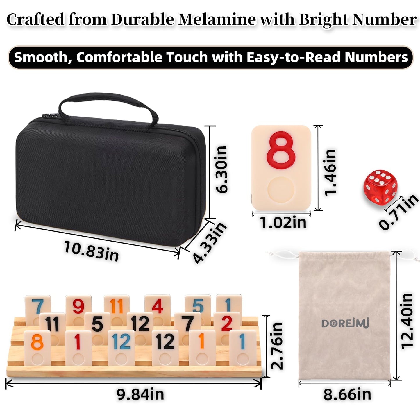 Doreimi Upgraded Rummy Cube – 4 Players Travel Family Board Game (108 Tiles + 4 Racks)