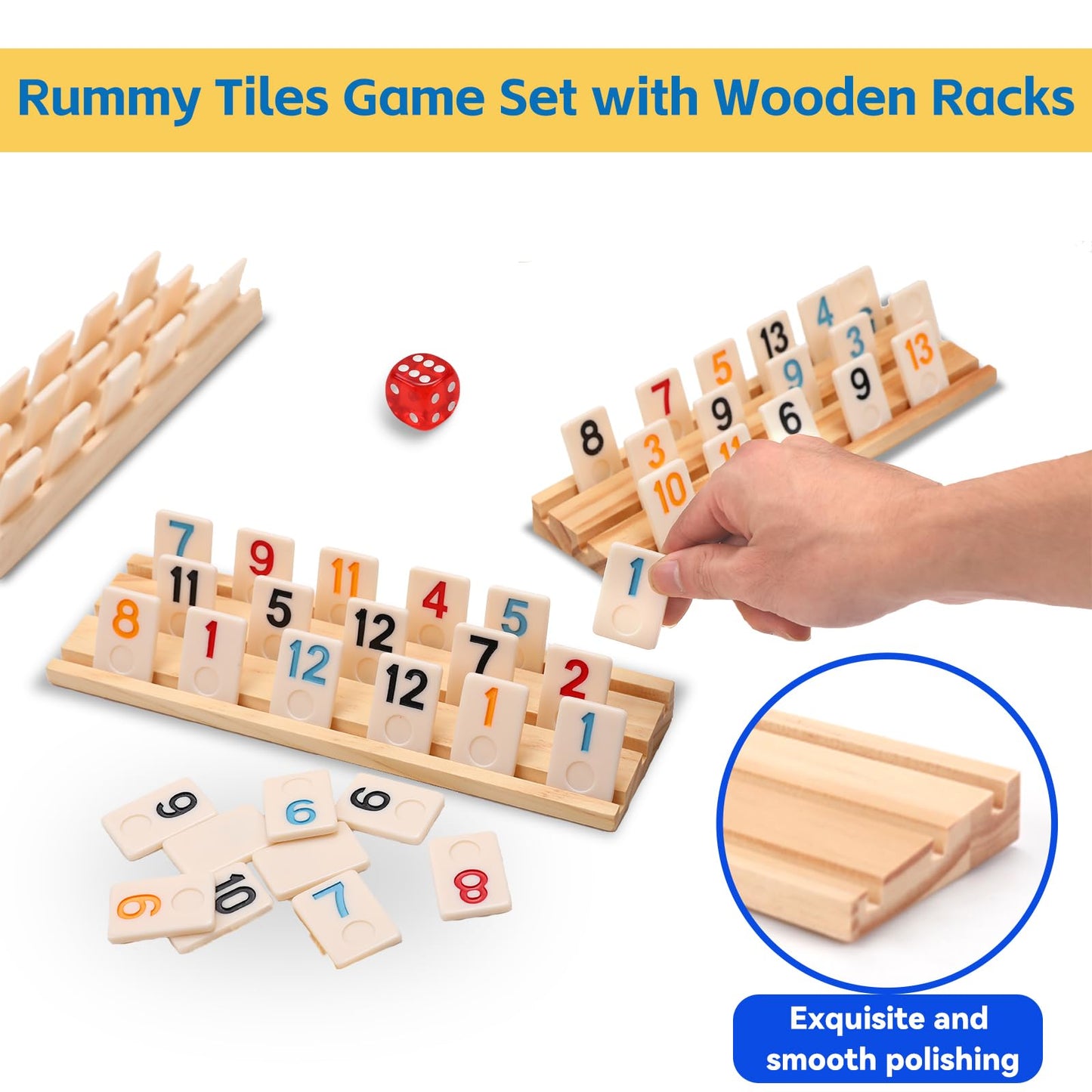 Doreimi Upgraded Rummy Cube – 4 Players Travel Family Board Game (108 Tiles + 4 Racks)