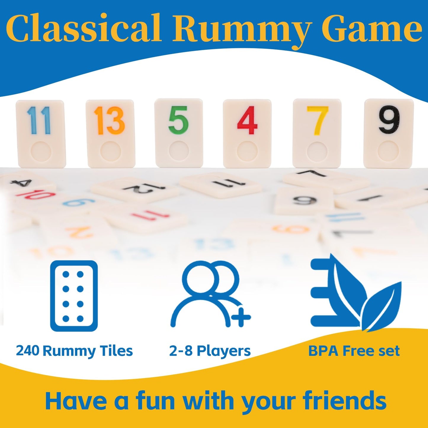 Doreimi Deluxe Rummy Cube Game Set – 6-8 Players, 240 Melamine Tiles, 8 Wooden Racks