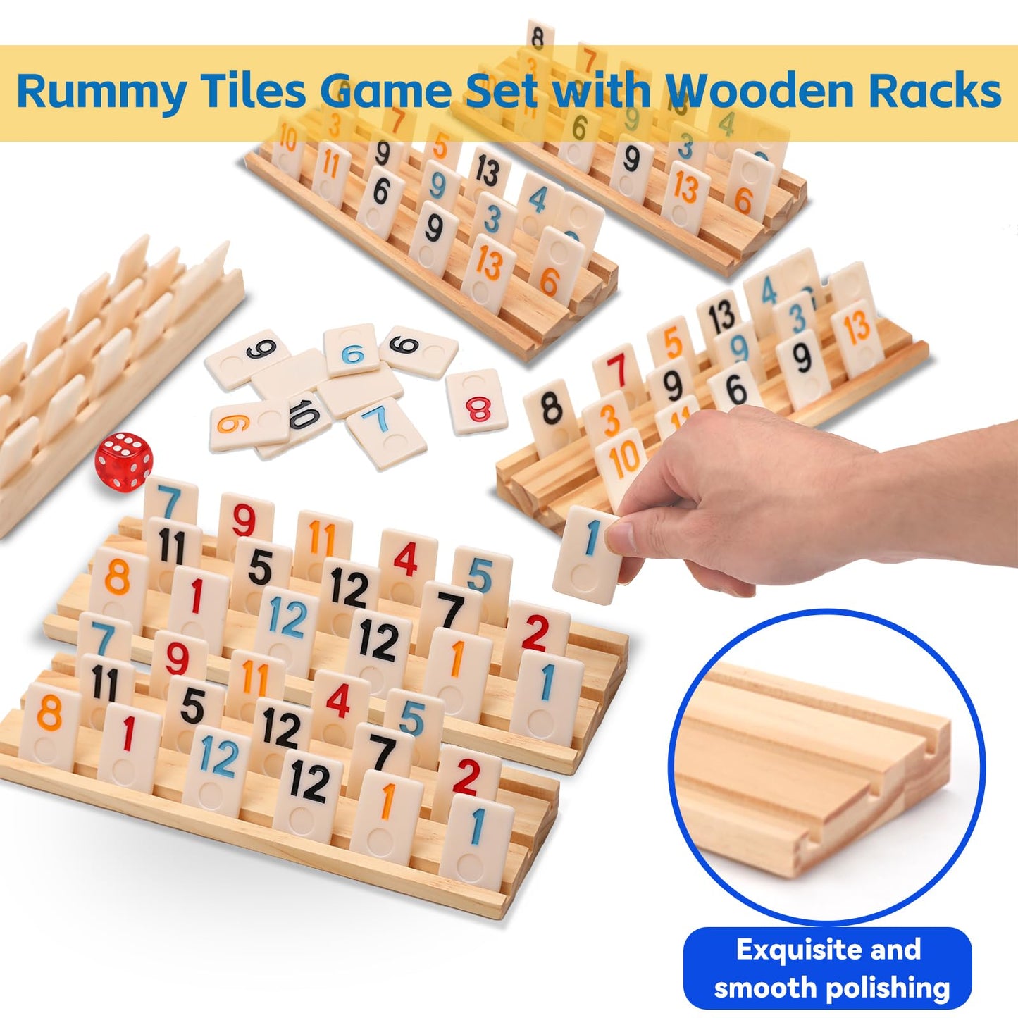 Doreimi Upgraded Rummy Cube Game — 214 Tiles, 8 Racks, Travel Case for 6-8 Players