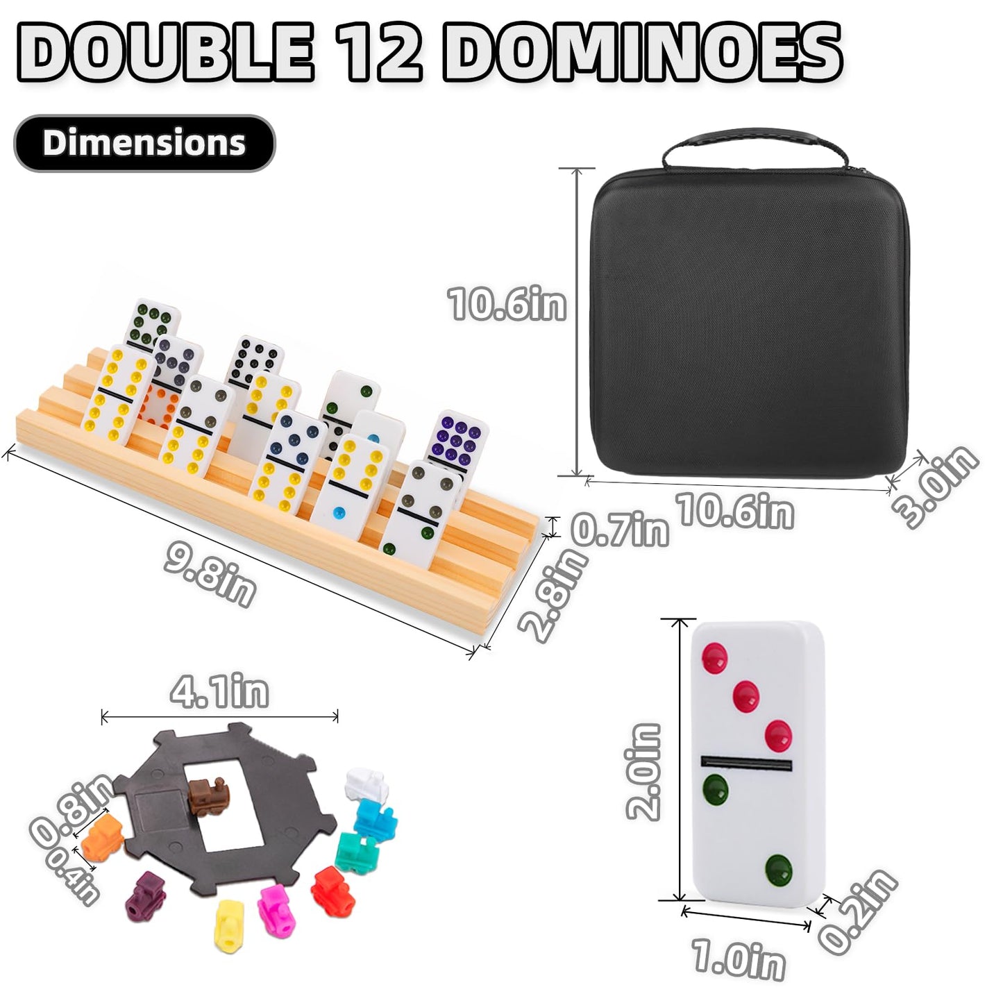 Doreimi Mexican Train Dominoes Set — 91 Tiles, 8 Wooden Holders, Travel Case