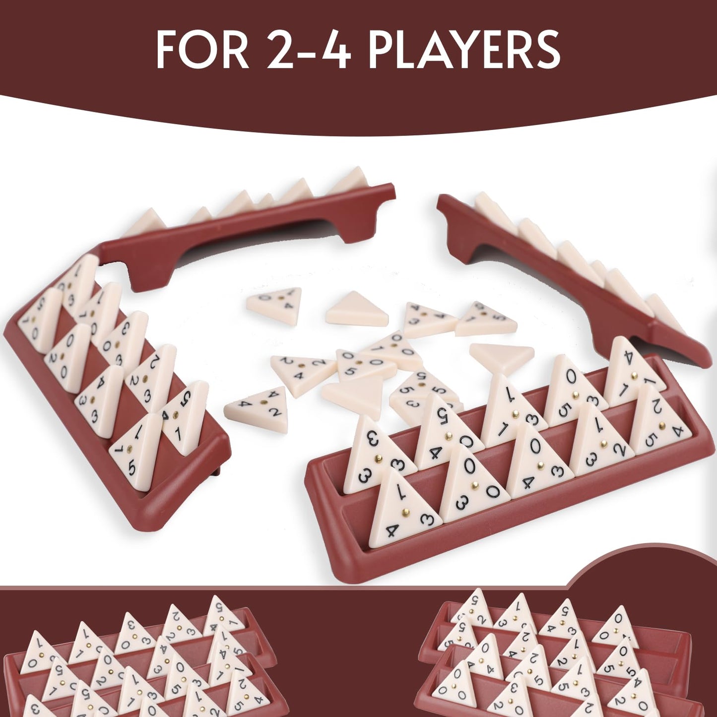 Doreimi Premium Triangle Domino Game Set — 56 Tiles + 4 Holders for 2–4 Players