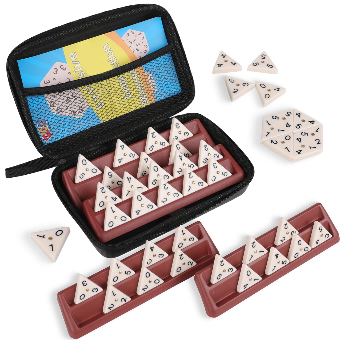 Doreimi Premium Triangle Domino Game Set — 56 Tiles + 4 Holders for 2–4 Players