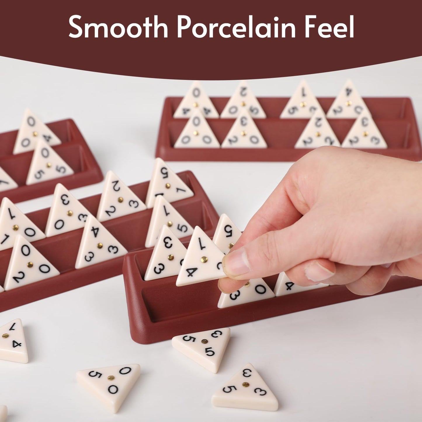 Doreimi Premium Triangle Domino Game Set — 56 Tiles + 4 Holders for 2–4 Players