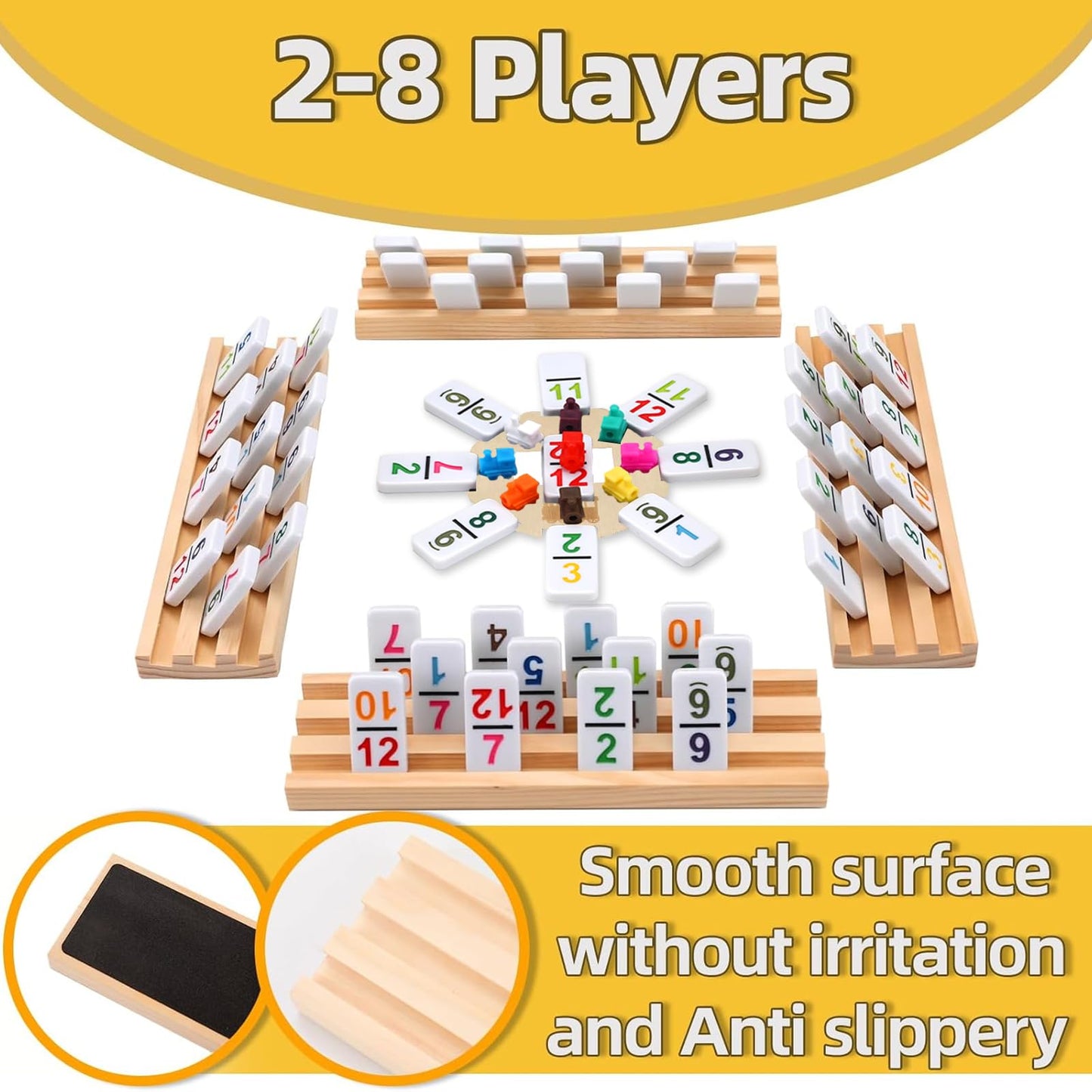 Doreimi Mexican Train Dominoes Set: 91 Tiles, 8 Holders, Travel Ready