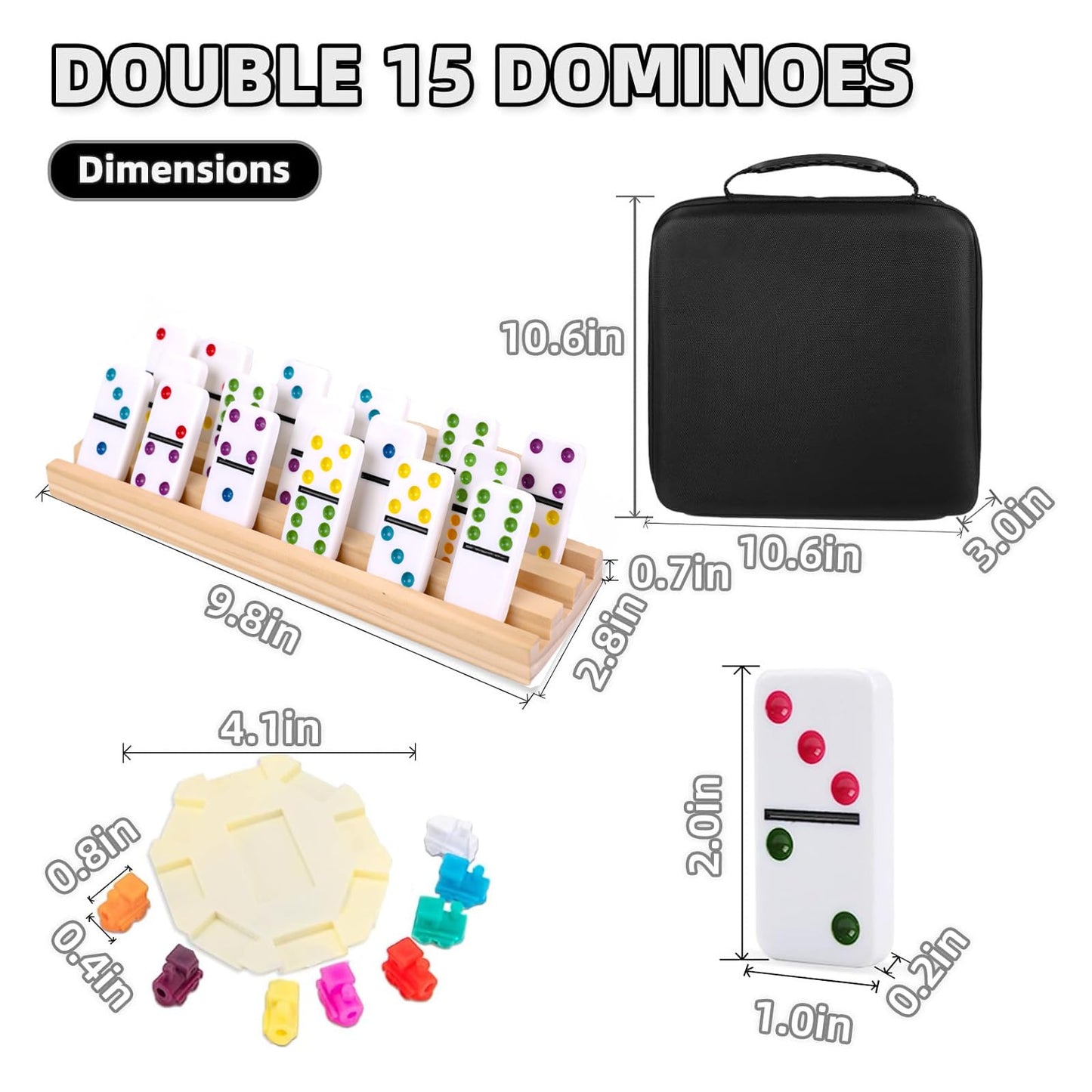 Doreimi Double 15 Mexican Train Dominoes Set – 136 Tiles, 8 Wooden Holders, Travel Case