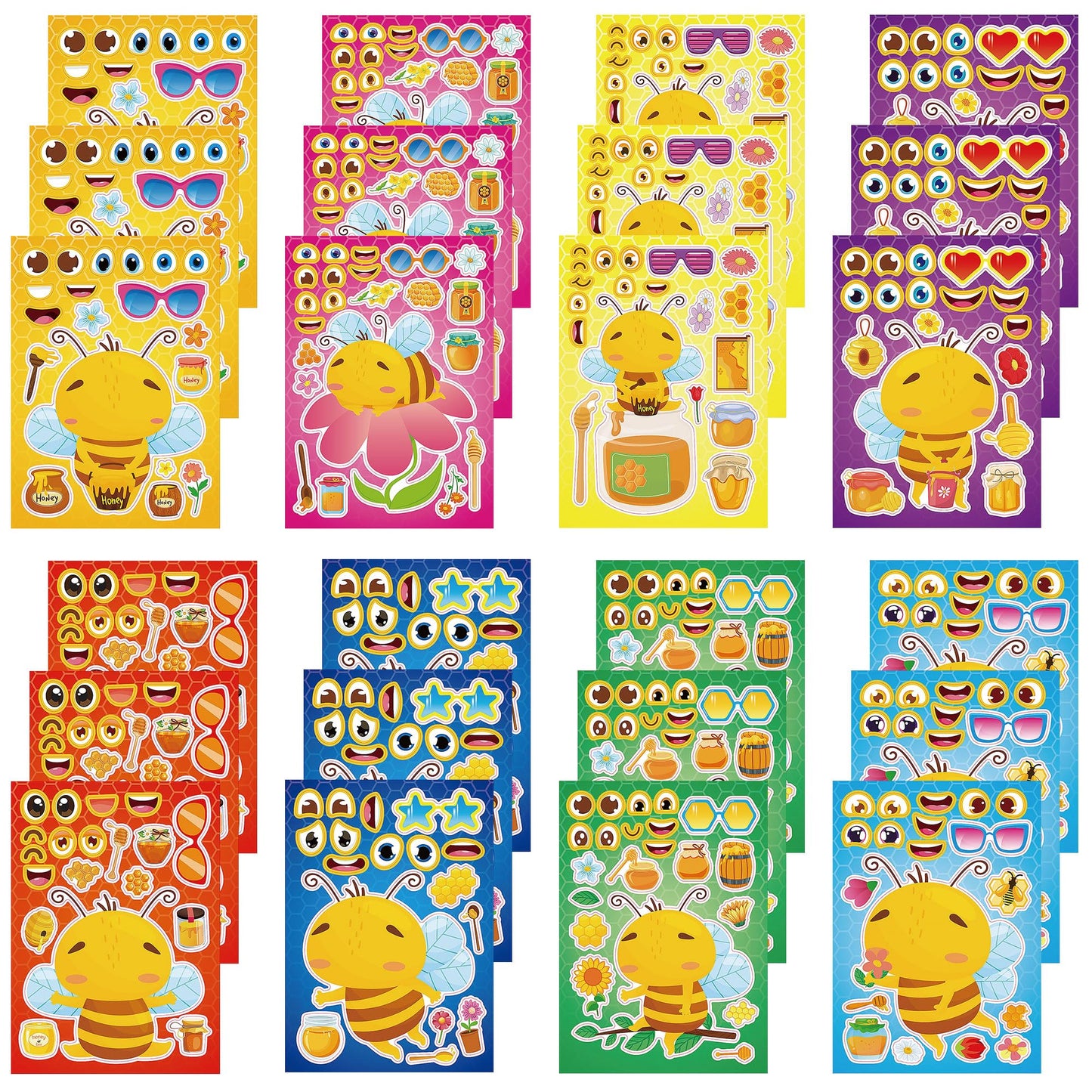 Dorgua 24 Sheets Bee Make-a-Face Stickers – DIY Cute Bee Party & Classroom Sticker Kit