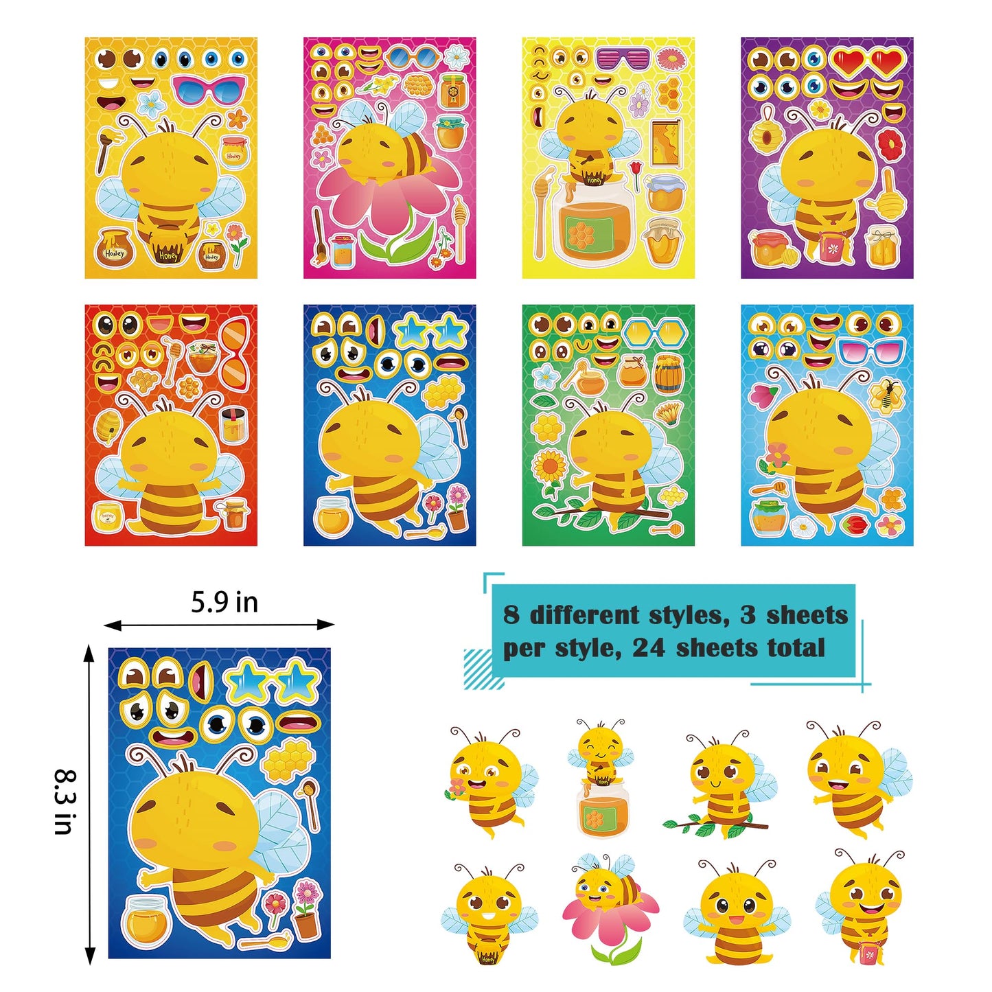Dorgua 24 Sheets Bee Make-a-Face Stickers – DIY Cute Bee Party & Classroom Sticker Kit