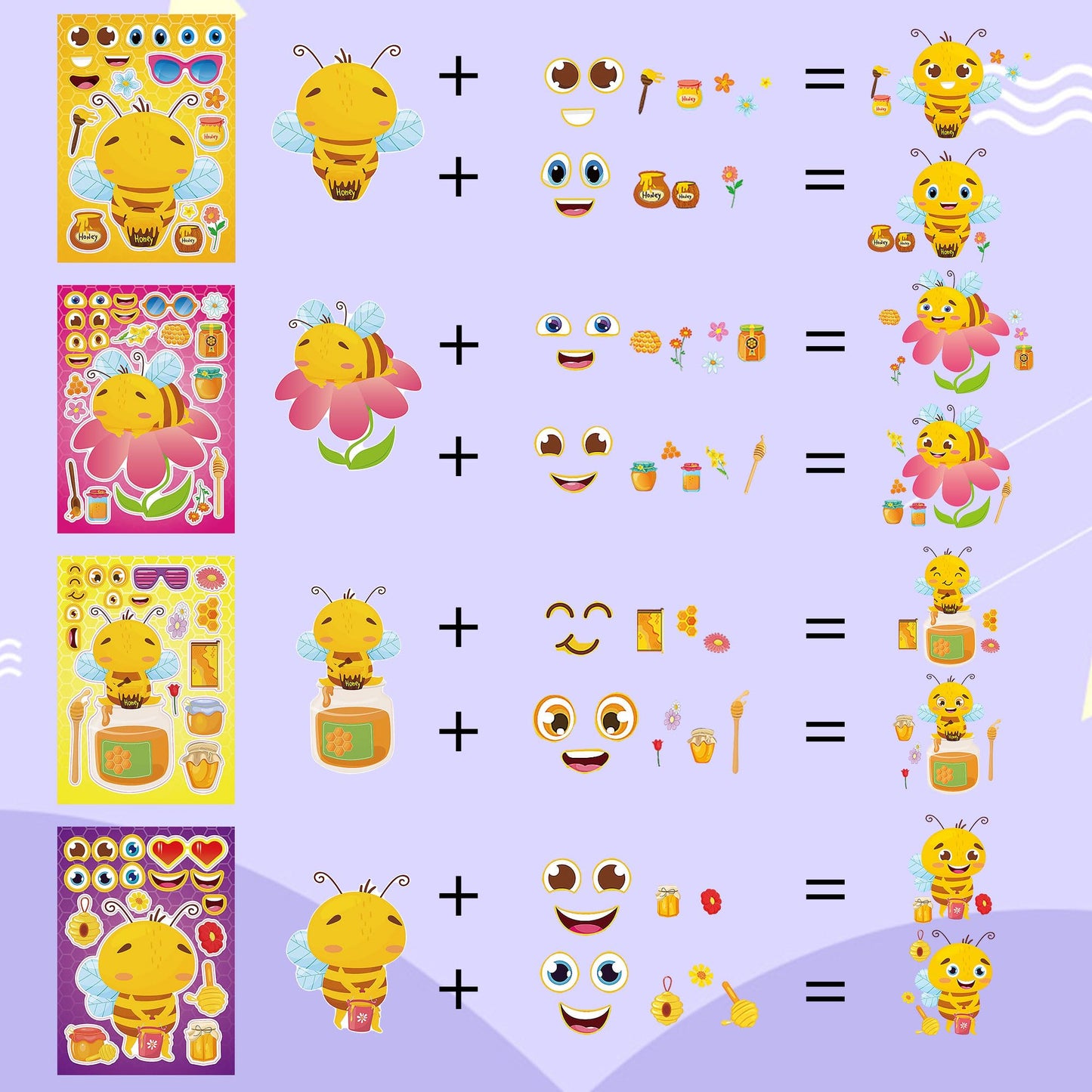 Dorgua 24 Sheets Bee Make-a-Face Stickers – DIY Cute Bee Party & Classroom Sticker Kit