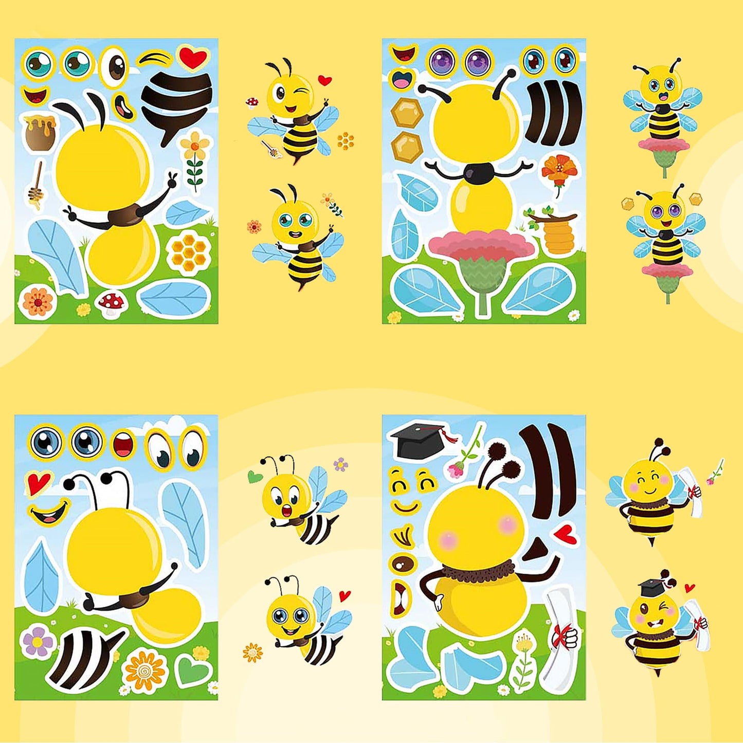 Dorgua Bee Make a Face Stickers – 24 Sheets Mix & Match DIY Bee Decor