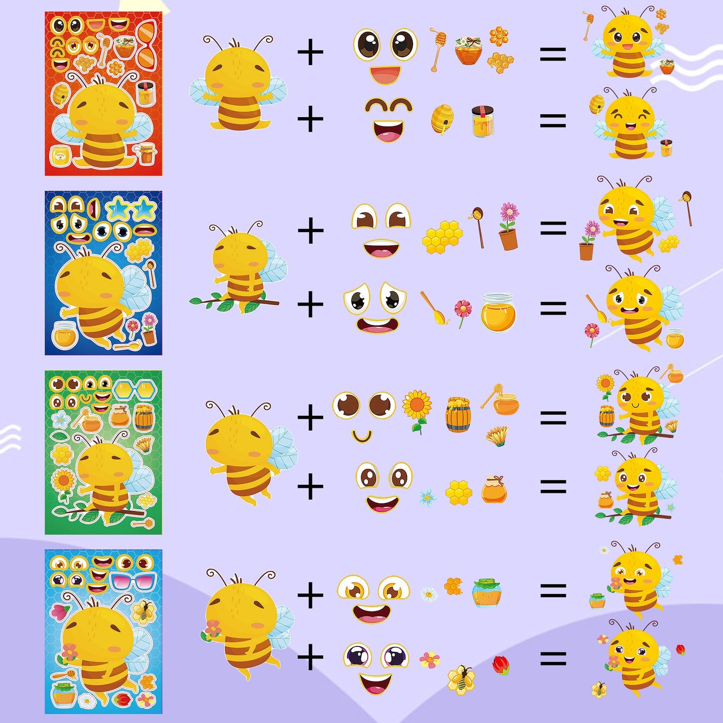 Dorgua 24 Sheets Bee Make-a-Face Stickers – DIY Cute Bee Party & Classroom Sticker Kit