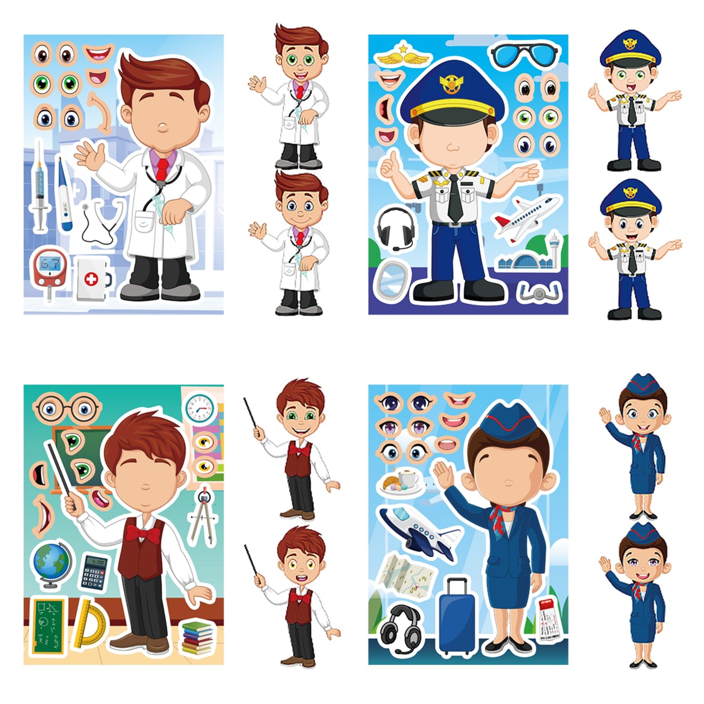 Dorgua 24 Pcs Career Make-a-Face Stickers – Doctor, Police, Firefighter, Engineer & More DIY Party Crafts