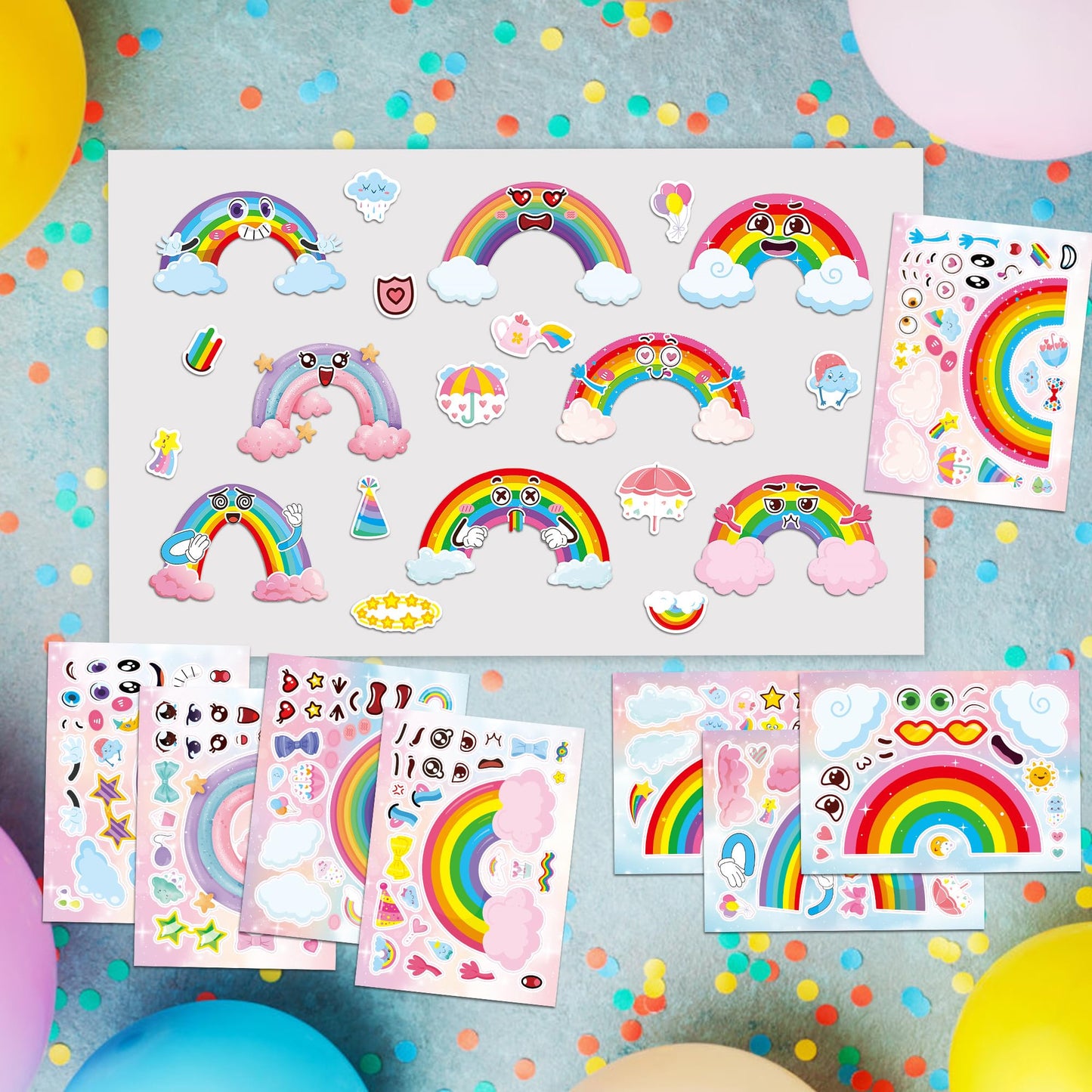 Dorgua Rainbow Make a Face Stikers – 24 Sheets, 8 Designs for DIY Party & Classroom Decor