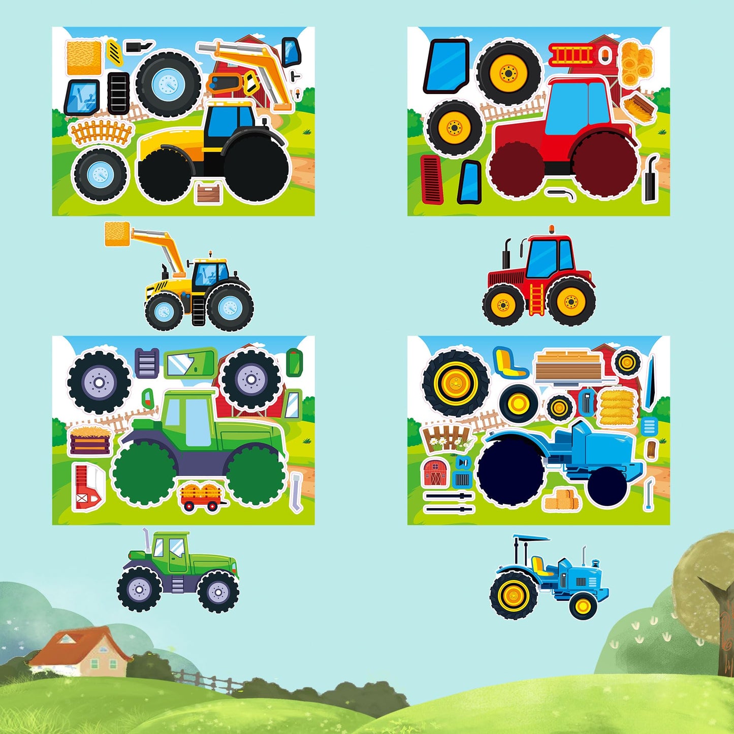 Dorgua 24PCS Farm Tractor Make-a-Face Stickers | DIY Crafts & Party Decor