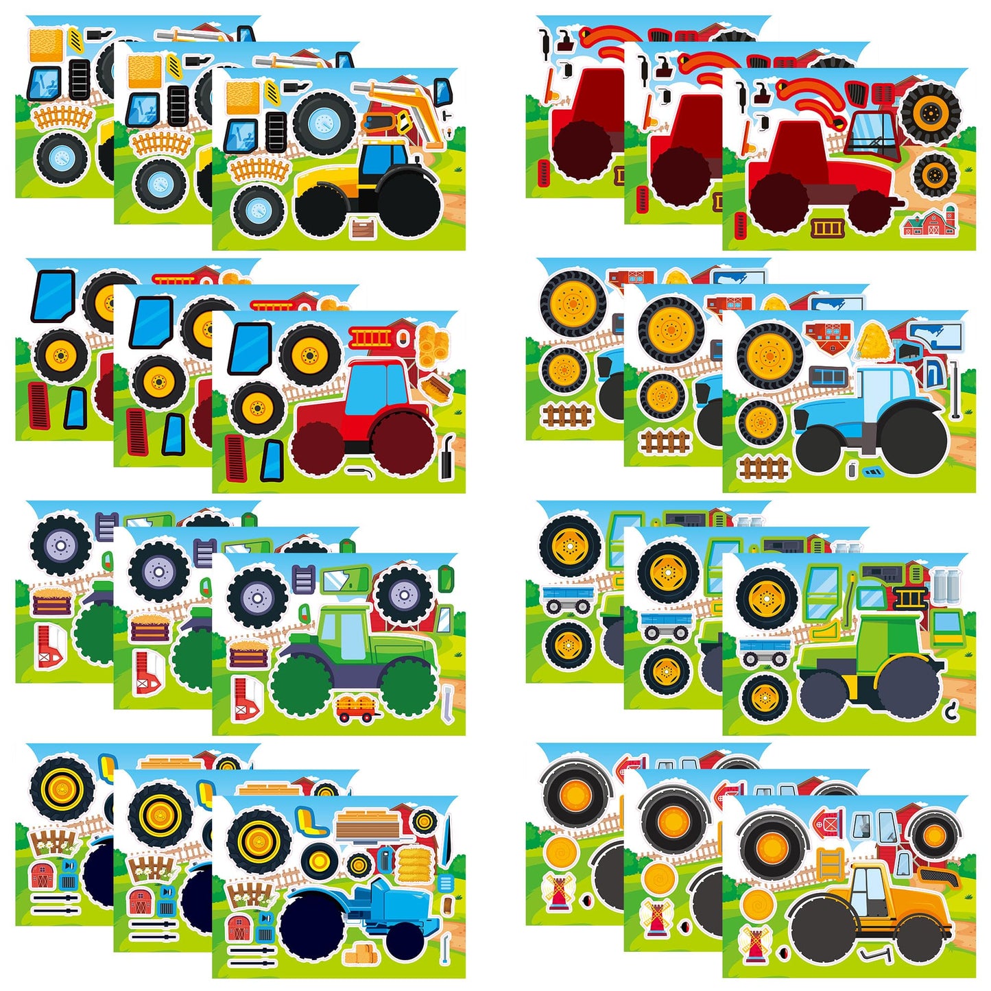 Dorgua 24PCS Farm Tractor Make-a-Face Stickers | DIY Crafts & Party Decor