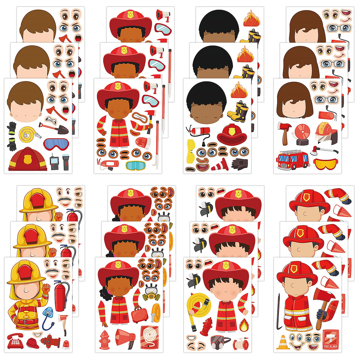 Dorgua Firefighter Make a Face Stickers – 24 Sheets DIY Party & Classroom Set