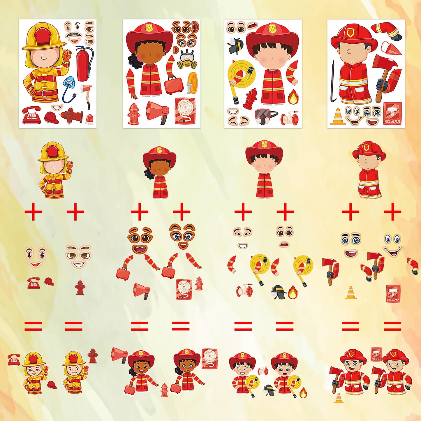 Dorgua Firefighter Make a Face Stickers – 24 Sheets DIY Party & Classroom Set