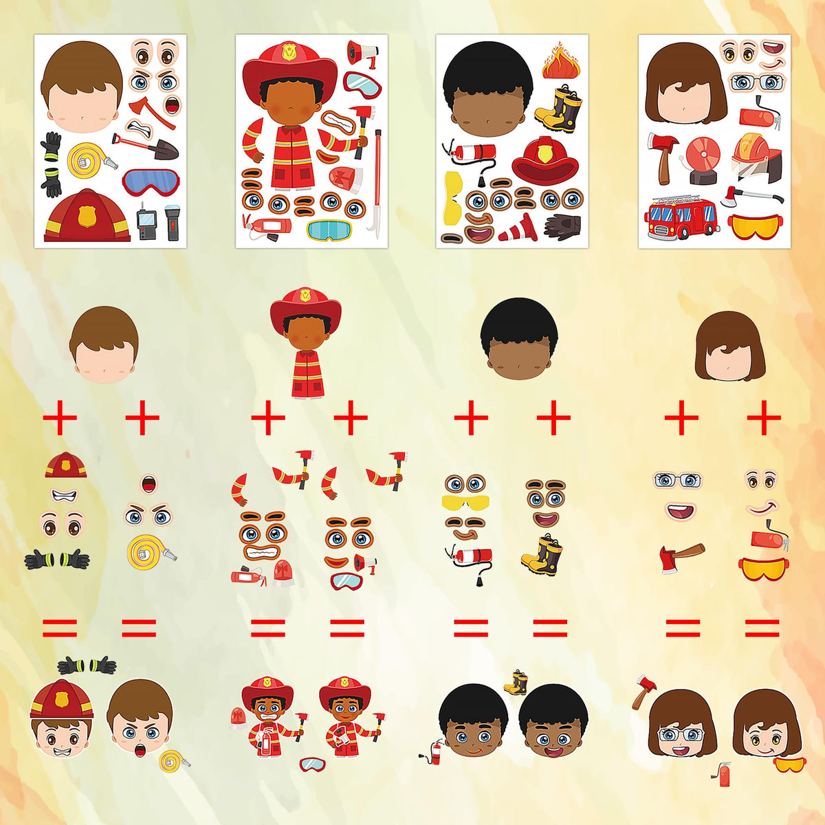 Dorgua Firefighter Make a Face Stickers – 24 Sheets DIY Party & Classroom Set
