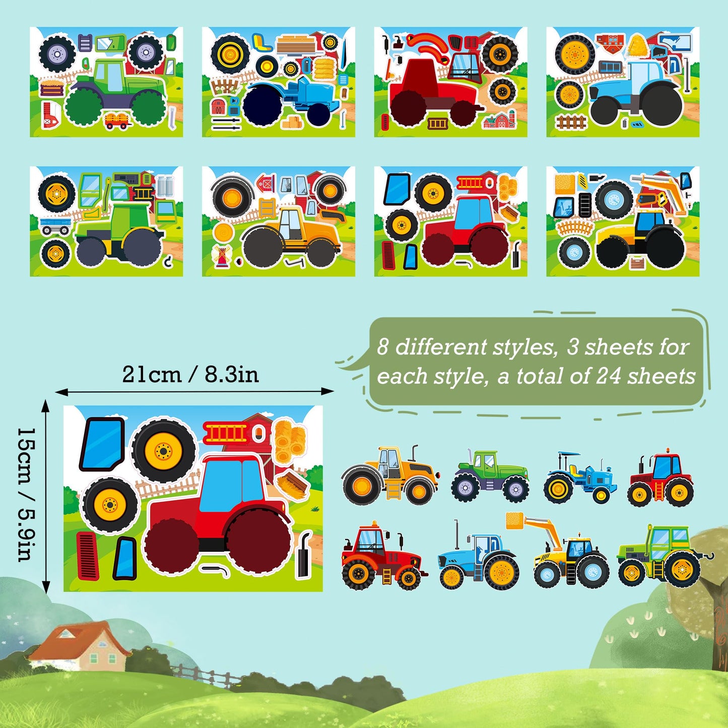 Dorgua 24PCS Farm Tractor Make-a-Face Stickers | DIY Crafts & Party Decor